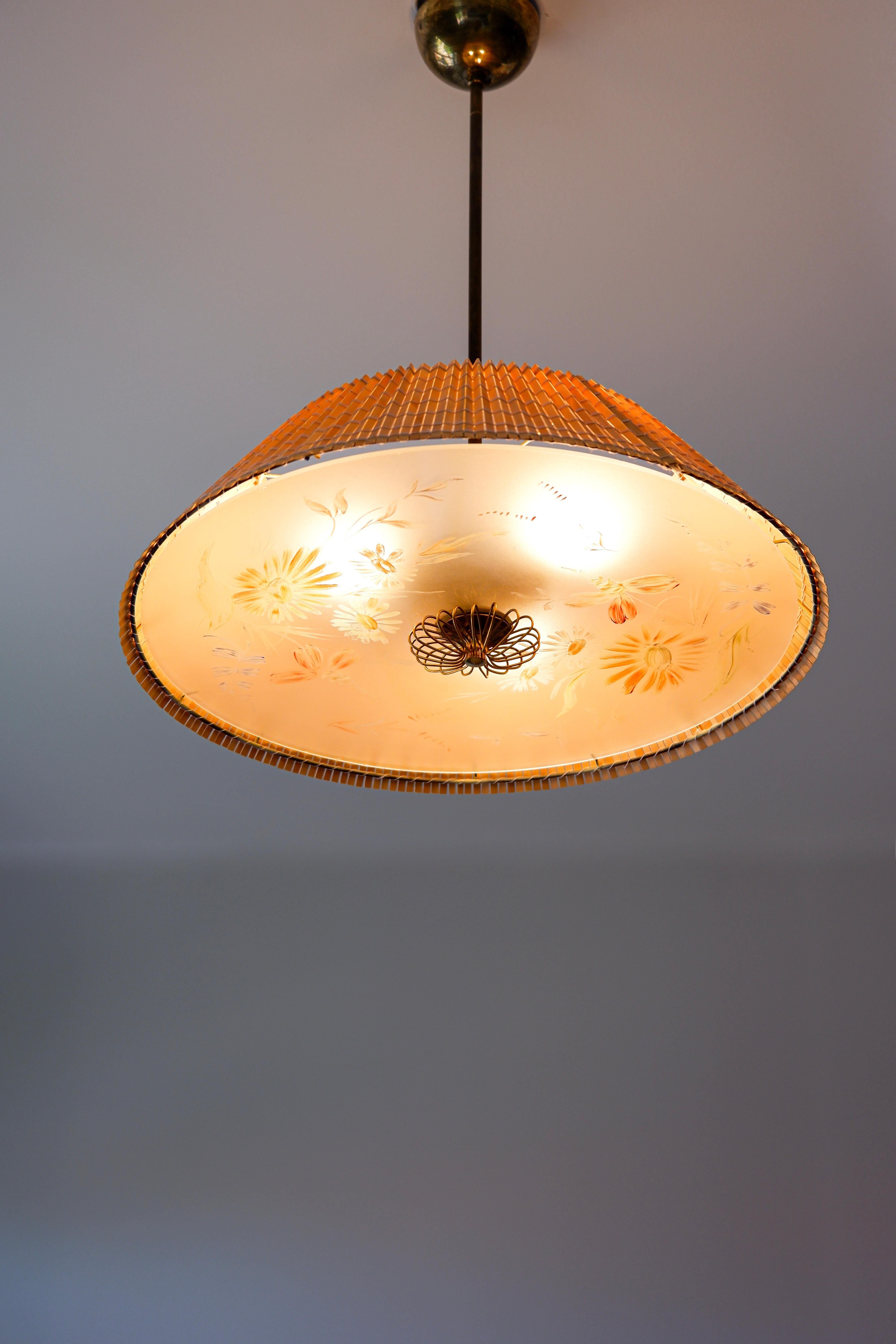 Paavo Tynell's pendant & hand painted glass diffuser by Kyllikki Salmenhaara. For Sale 2