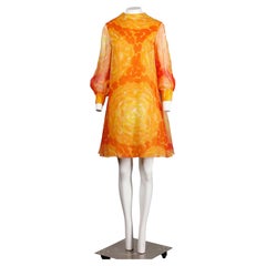 Pab – Vintage-Mod-Kleid aus Seidenchiffon mit Siebdruck aus den 1960er Jahren in Gelb und Orange
