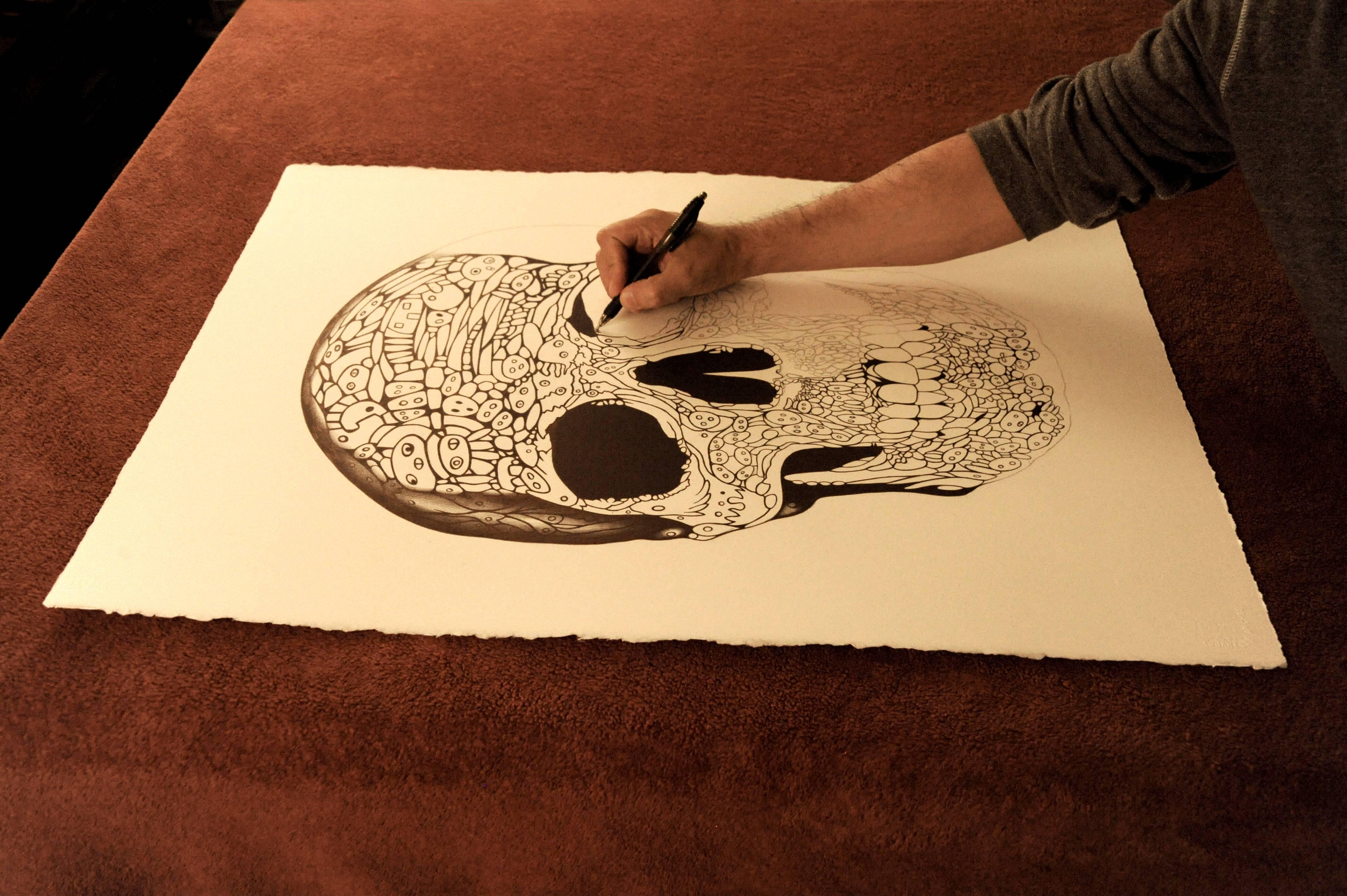 pen skull drawing