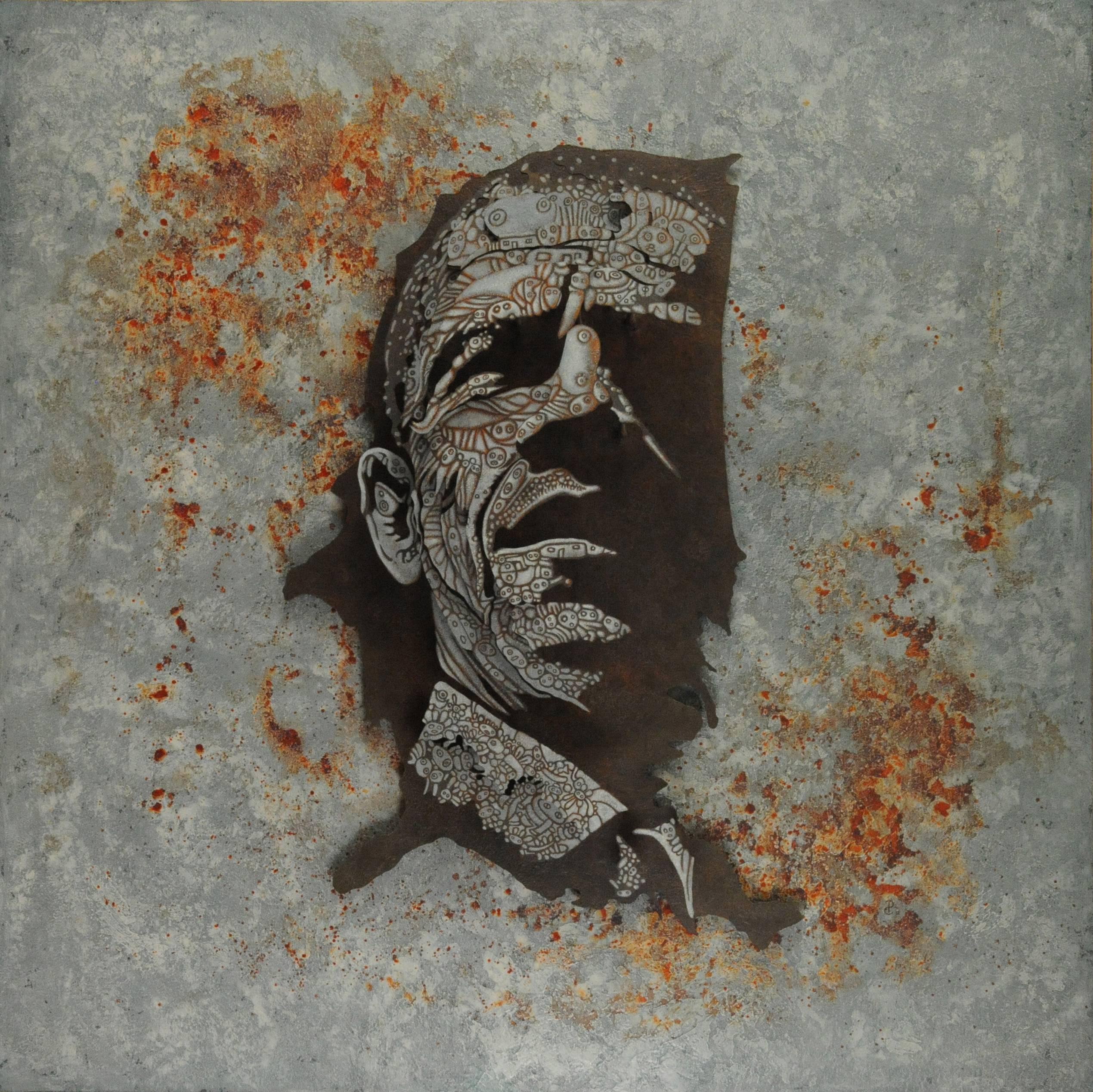 Pablo Caviedes Portrait Painting - Barack Obama's 3D portrait "On The Map" - large scale 3D wall installation