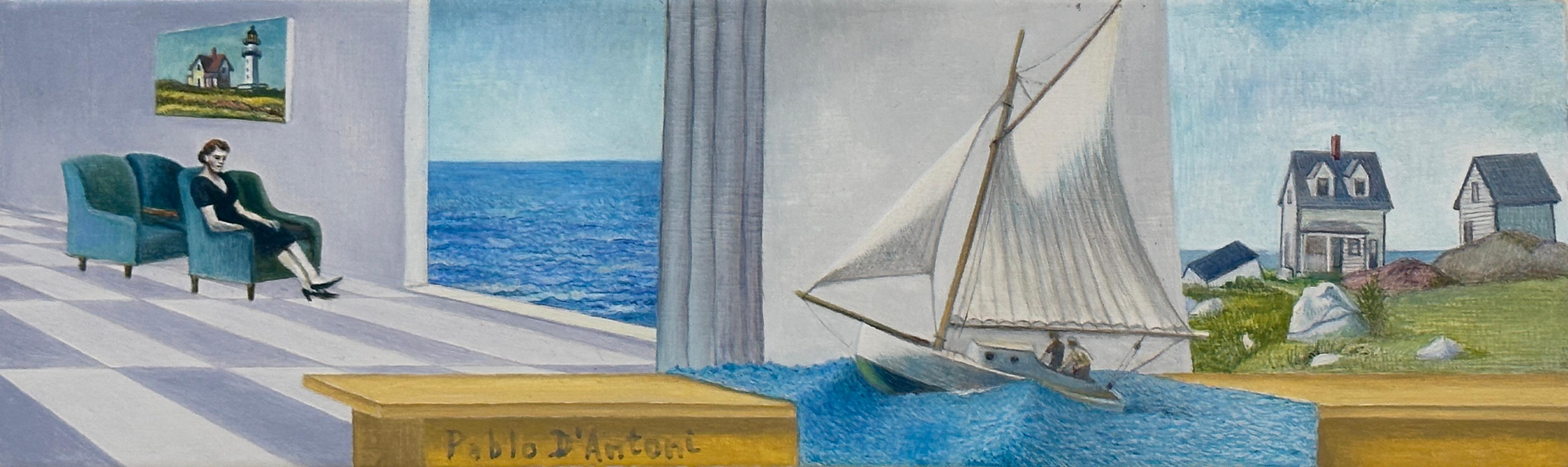 PENSÉES AMÉRICAINES - Contemporain, Miniature, Réalisme, Edward Hopper en vente 2