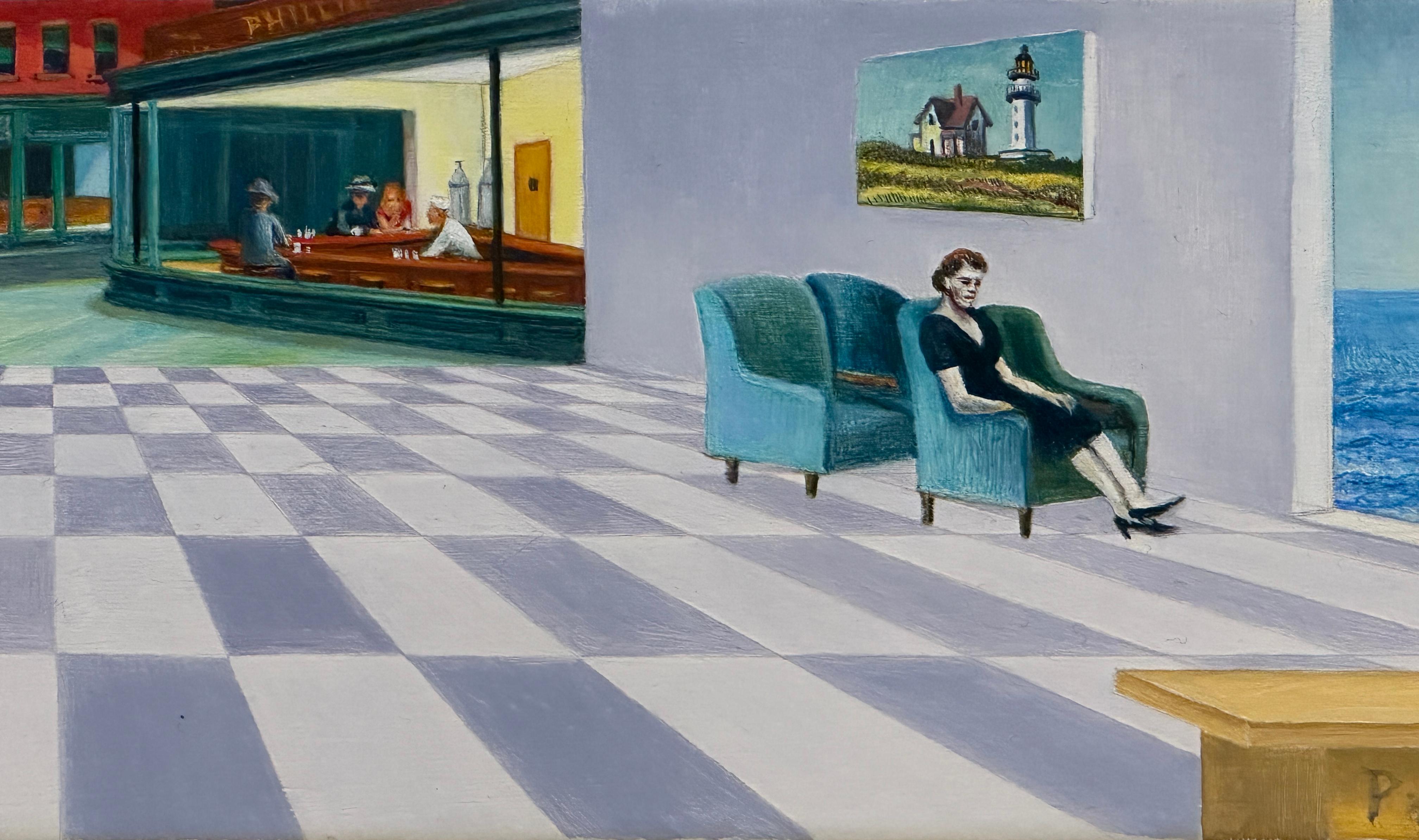 EDWARDIAN THOUGHTS - Contemporary, Miniature, Realism, Edward Hopper For Sale 2