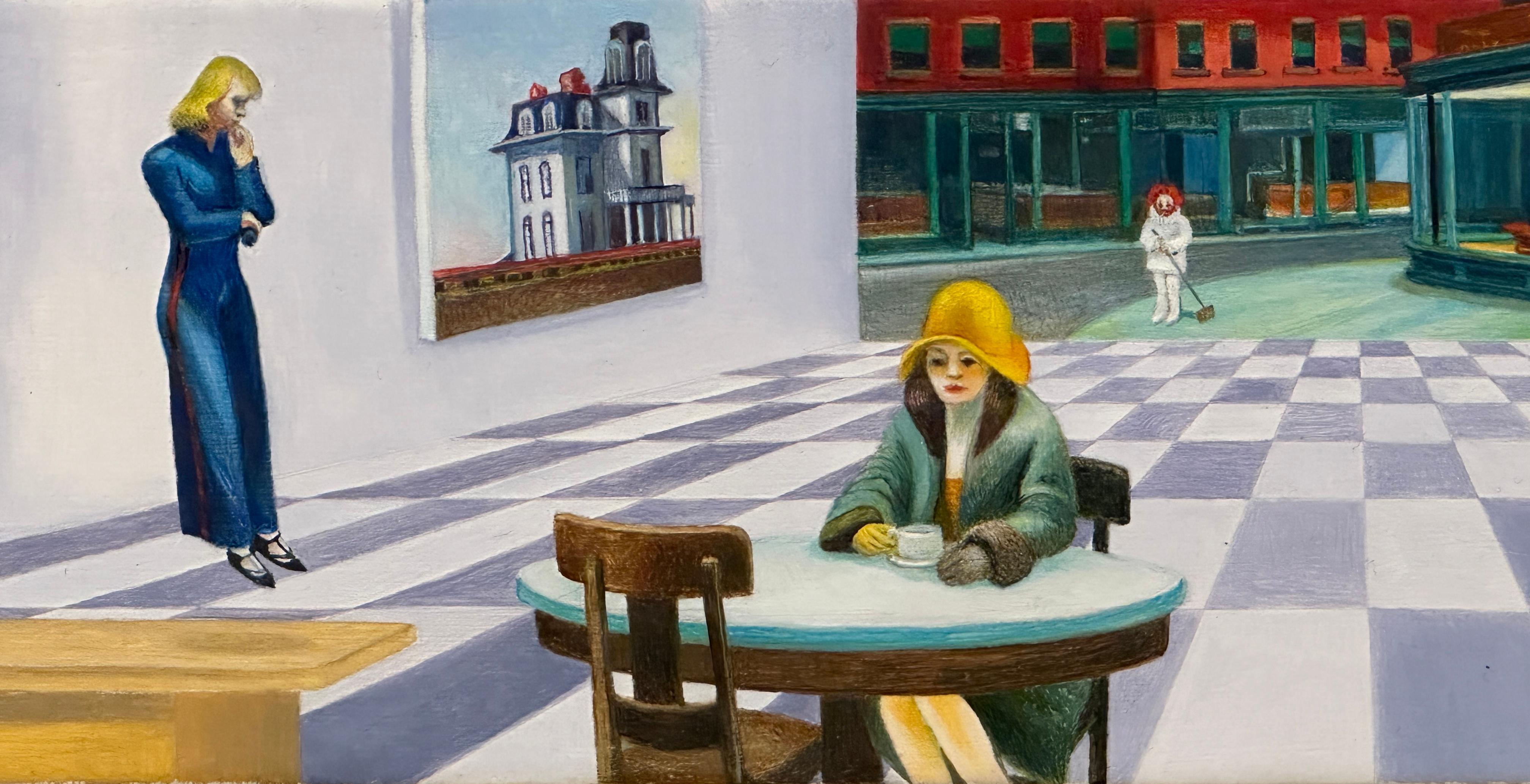 EDWARDIAN THOUGHTS - Contemporary, Miniature, Realism, Edward Hopper For Sale 3