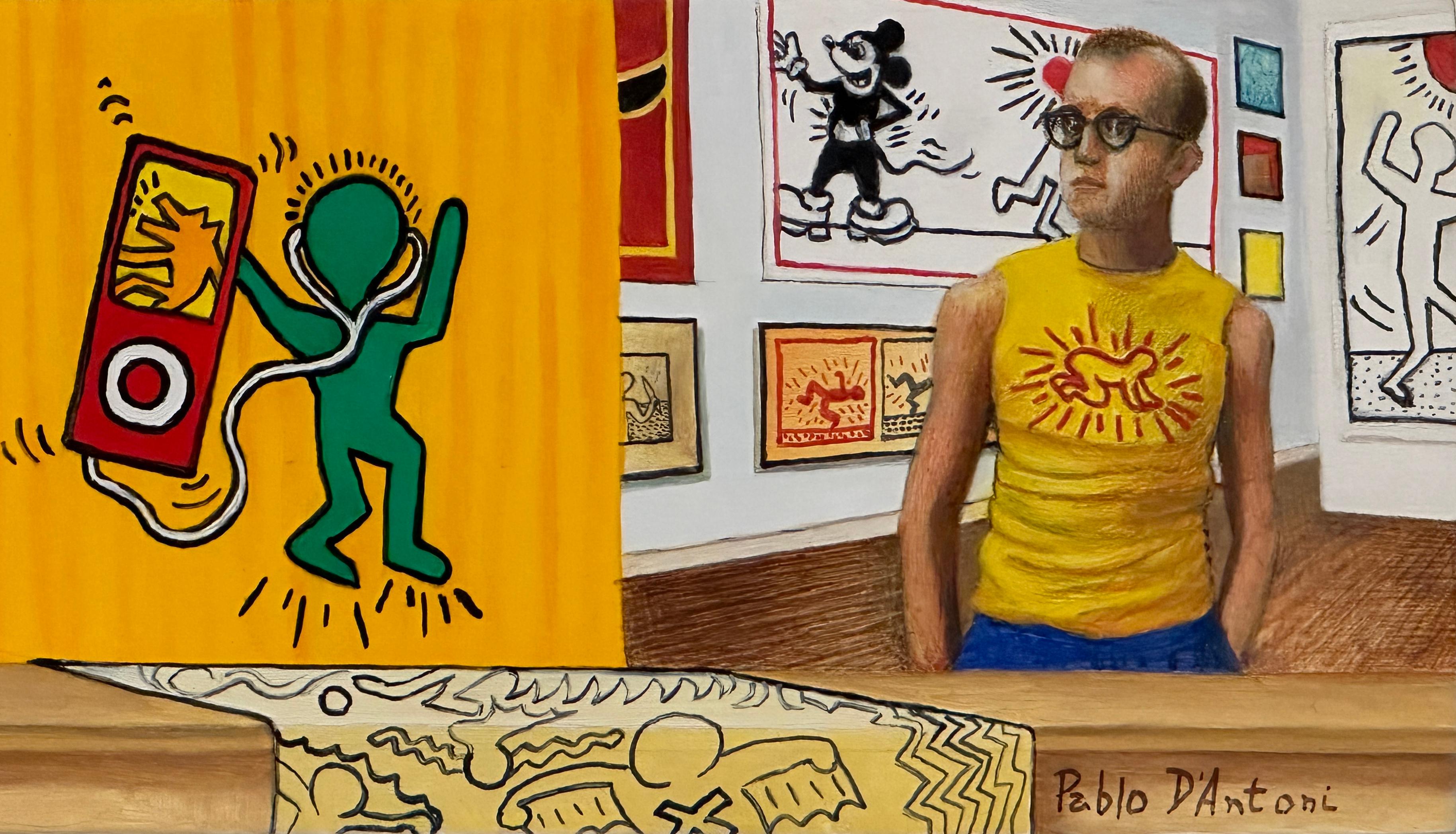 KEITHIAN THOUGHTS II - Contemporary, Miniature, Keith Haring, Realism - Painting by Pablo D'Antoni