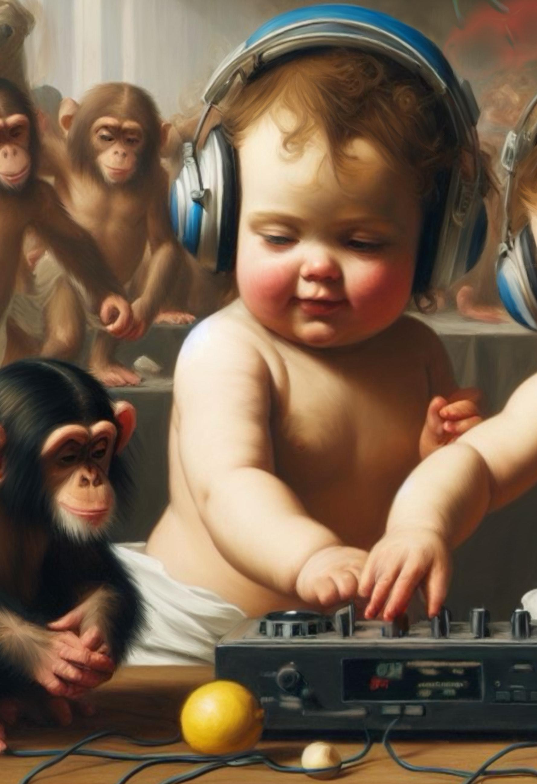 Babies DJ - Surrealist Print by Pablo de Pinini