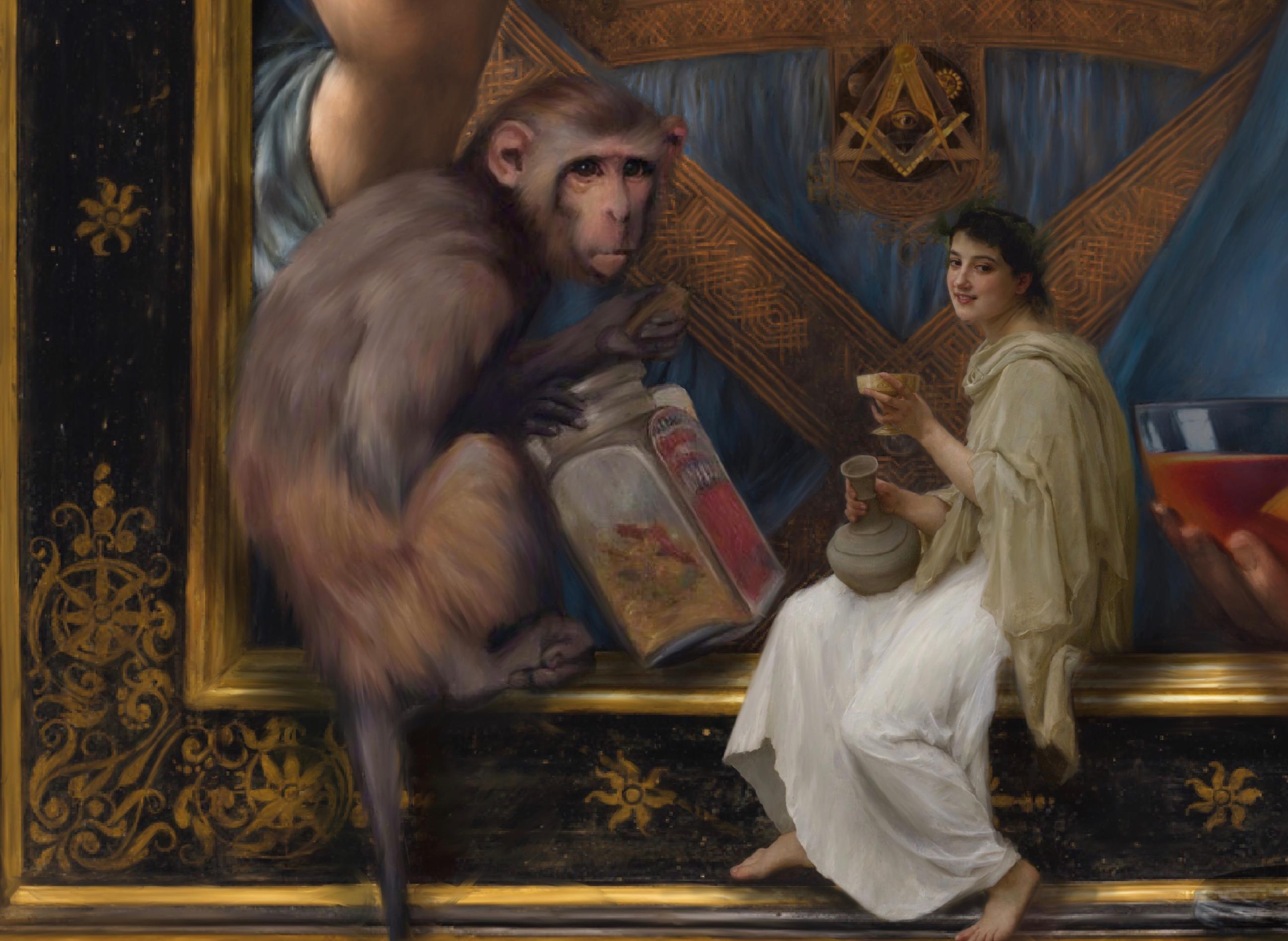 Retrato surrealista inspirado en el Salvator Mundi de Da Vinci. Impresión Giclée: Chaman en venta 1