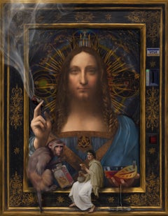 Chamán. Surrealist Ironic portrait inspired in Da Vinci´s Salvator Mundi.