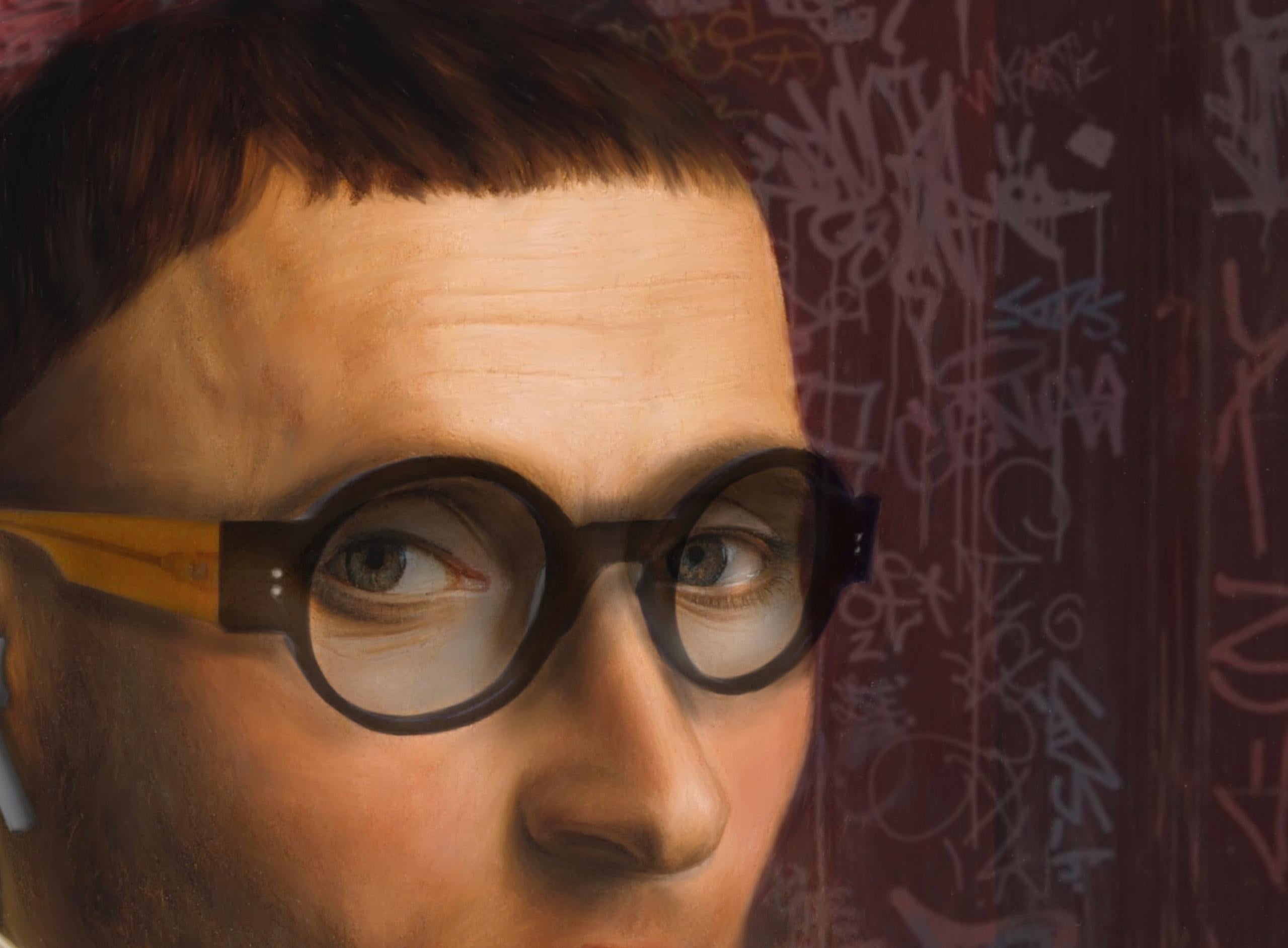 The hipster with his fly. Surreal portrait based in old masters. For Sale 1