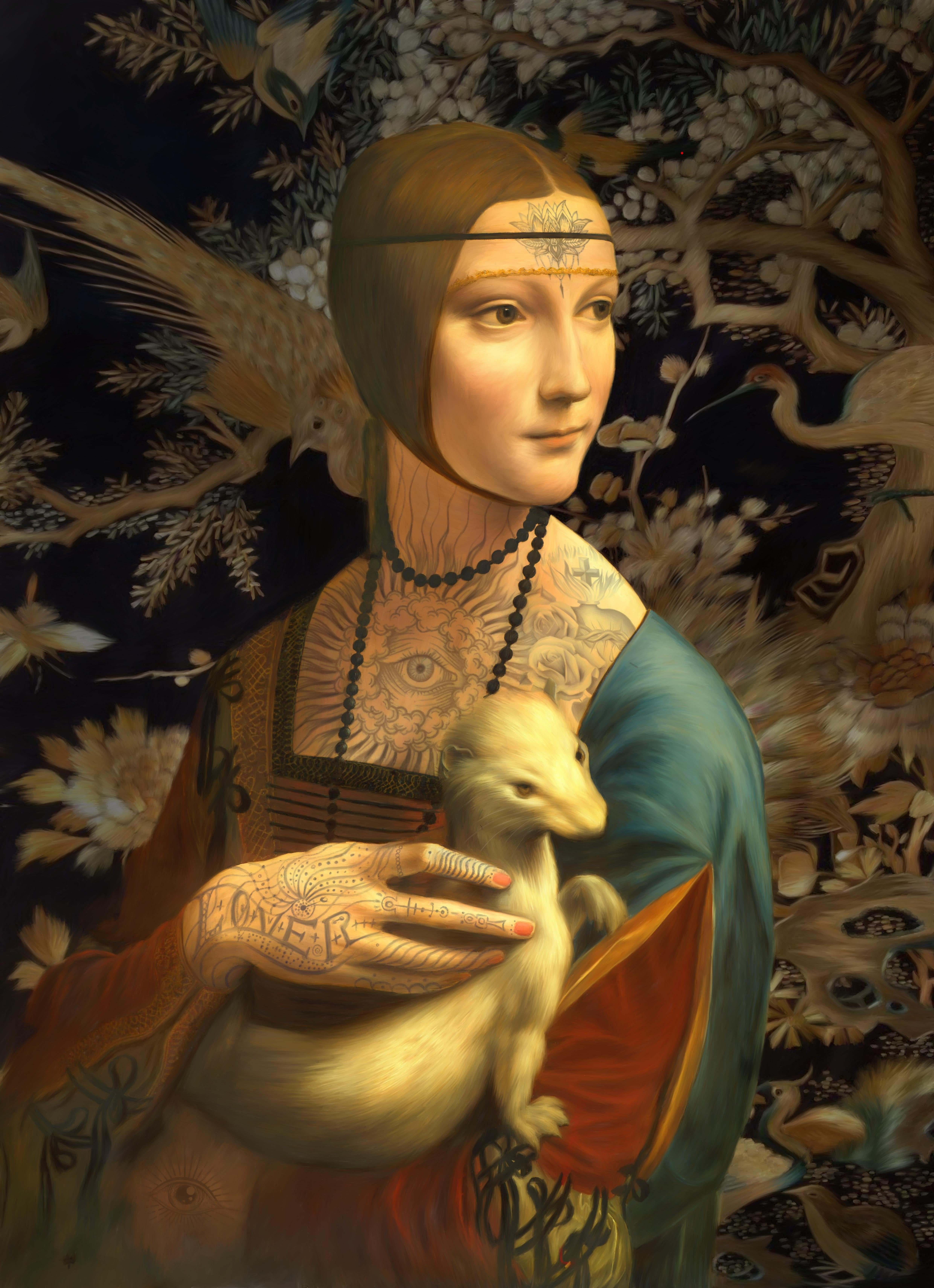 La dame de l'encre The A s'inspire du portrait de la Dame à l'hermine, de Leonardo da Vinci.