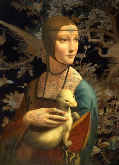 Ritratto surrealista basato sulla "Dama con l'ermellino" di I.L.A. Vinci. Stampa Giclée