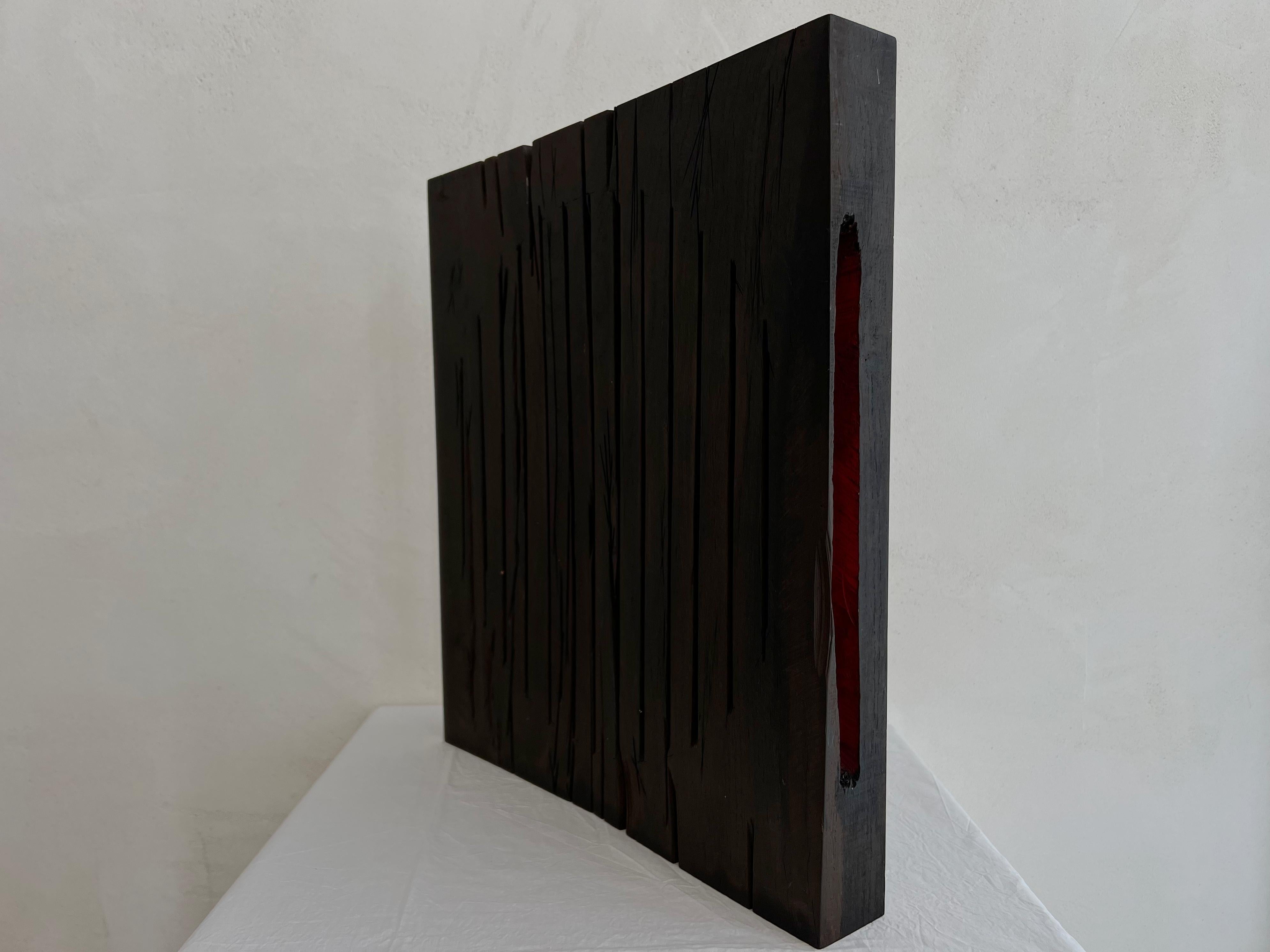 Wandskulptur aus geschnittenem und mit natürlichen Pigmenten gebeiztem Eichenholz (Synthetischer Kubismus), Sculpture, von Pablo Maojo
