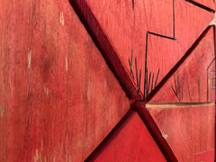 Wandskulptur aus Holz, Das Haus im roten Zimmer, handgeschnitzt