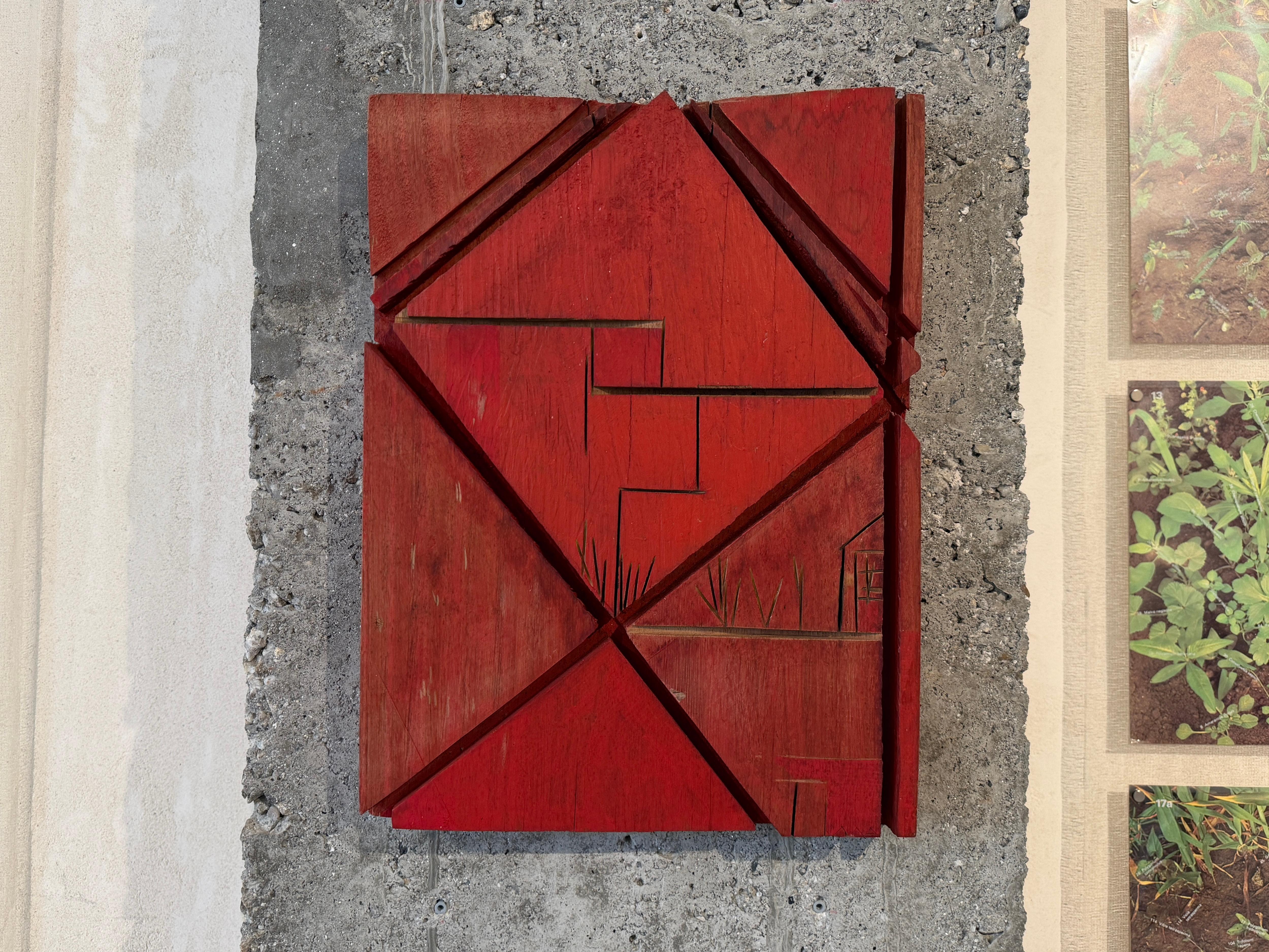 Pablo Maojo Still-Life Sculpture - Wooden wall sculpture, The House in the Red Room, hand-carved