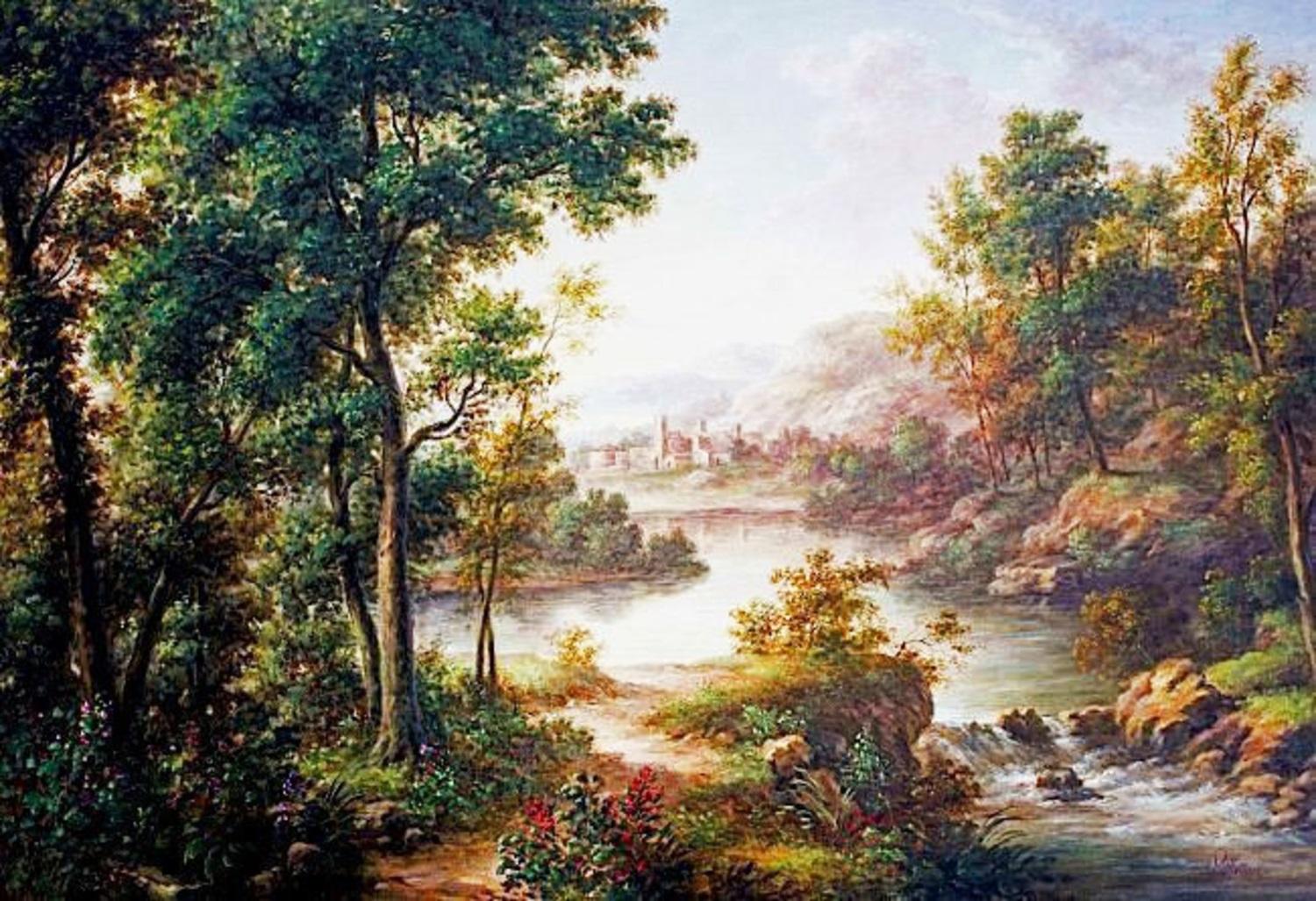 Fin du 20e siècle Pablo Munoz « Paysage des Woodlands » sans titre