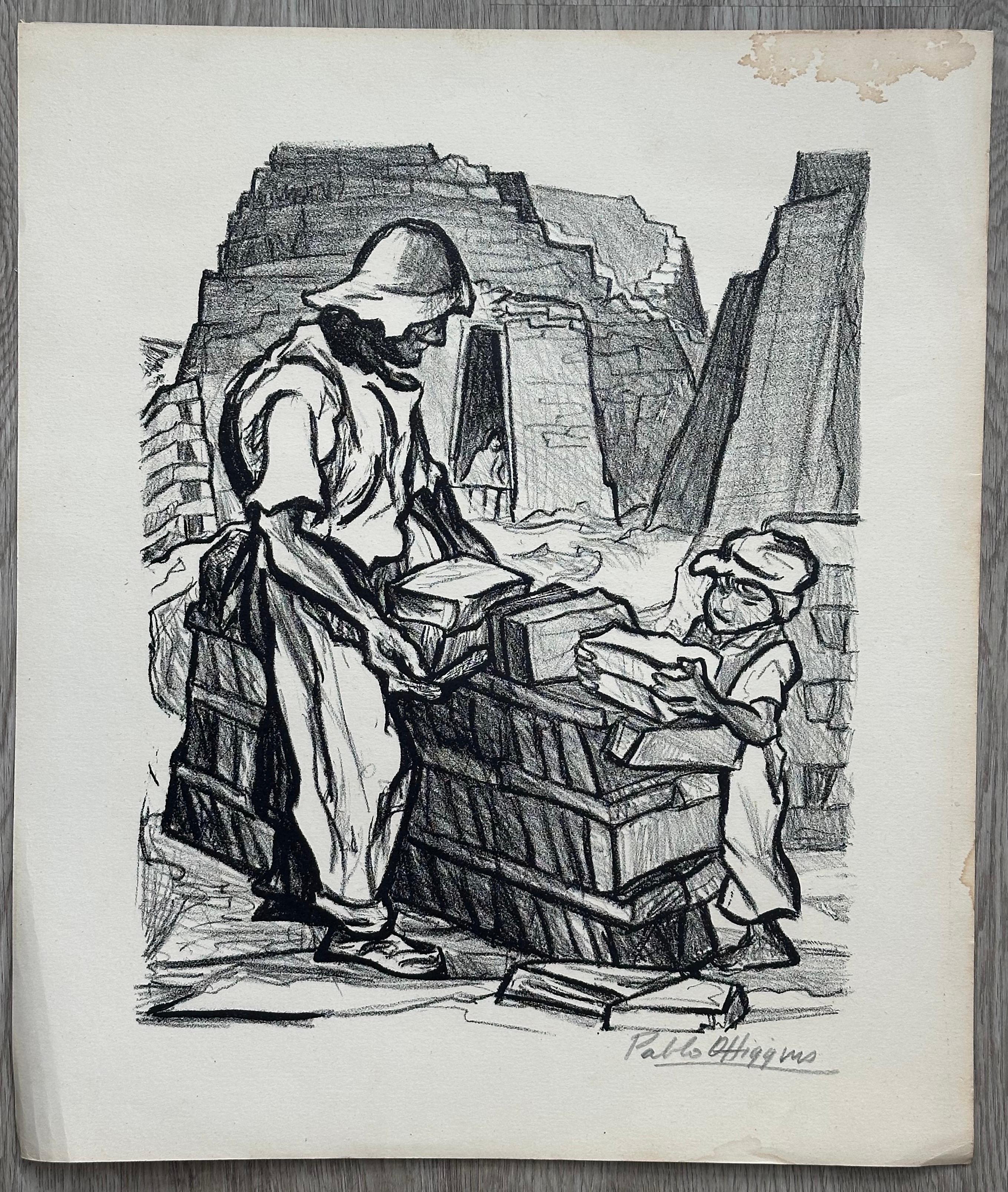The Bricklayer & His Son (Mexican Artist) - Print by Pablo O'Higgins