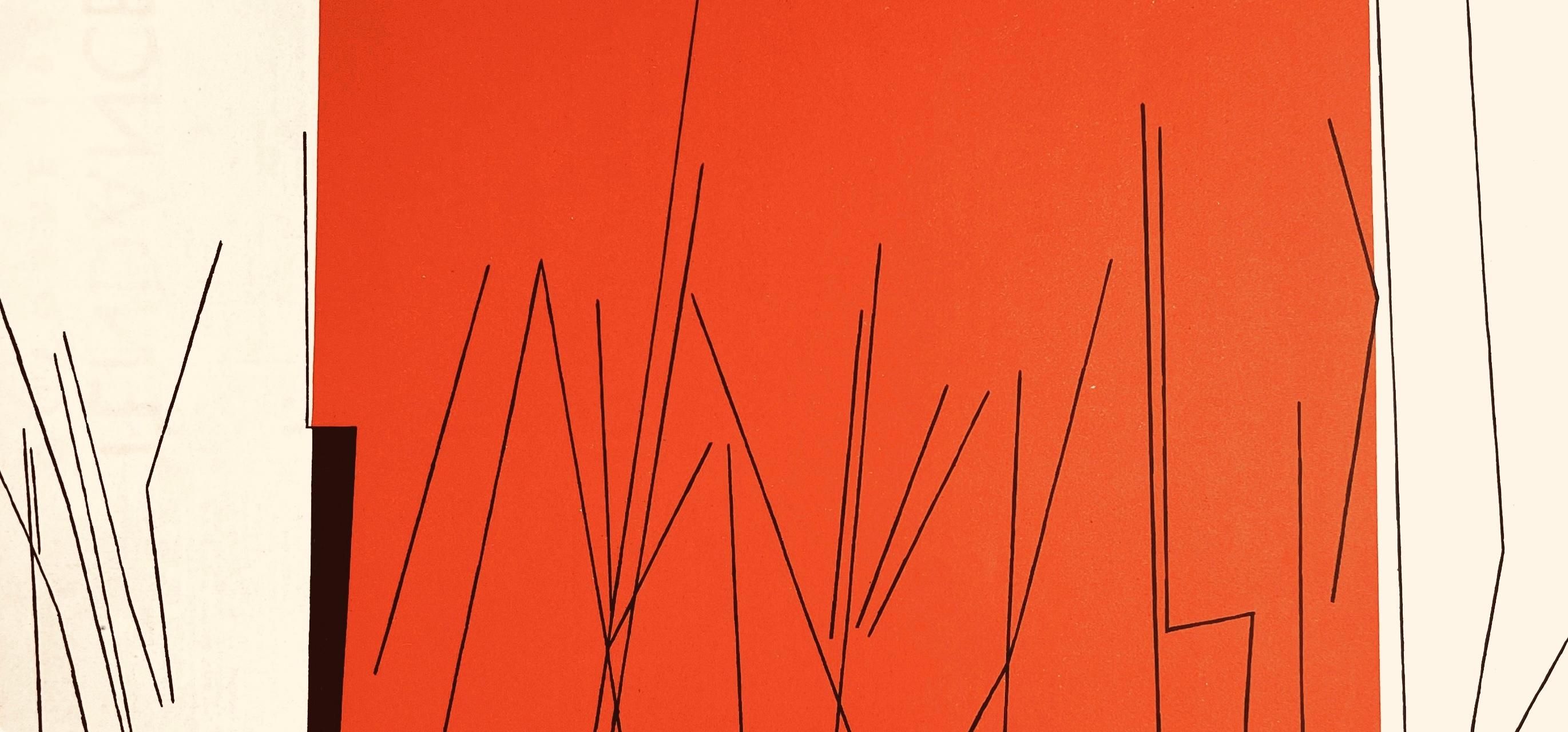 Composition, Derrière le miroir - Red Abstract Print by Pablo Palazuelo