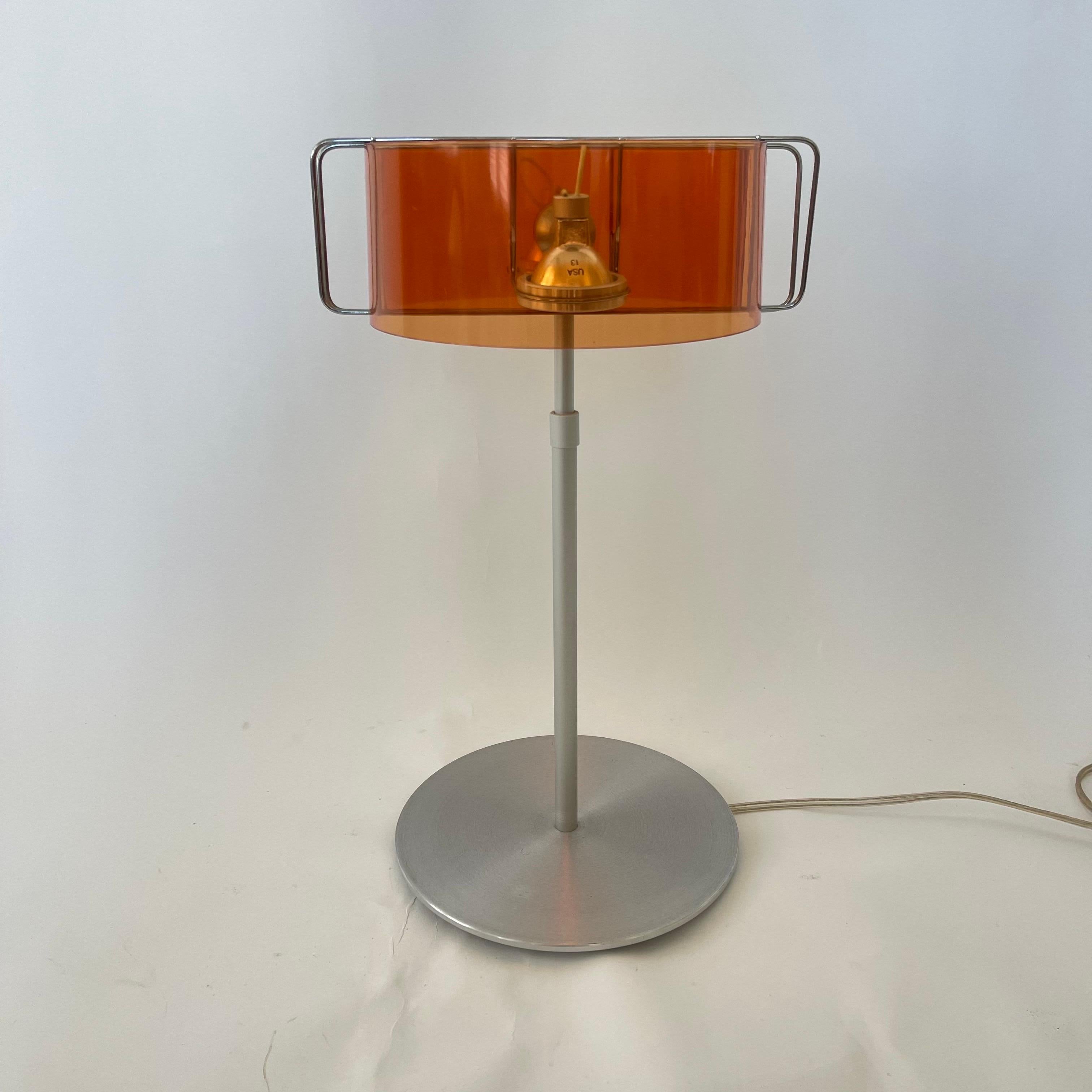 American Pablo Pardo Gloss Table Lamp Orange Acrylic and Aluminum Pablo Designs, USA 2002 For Sale