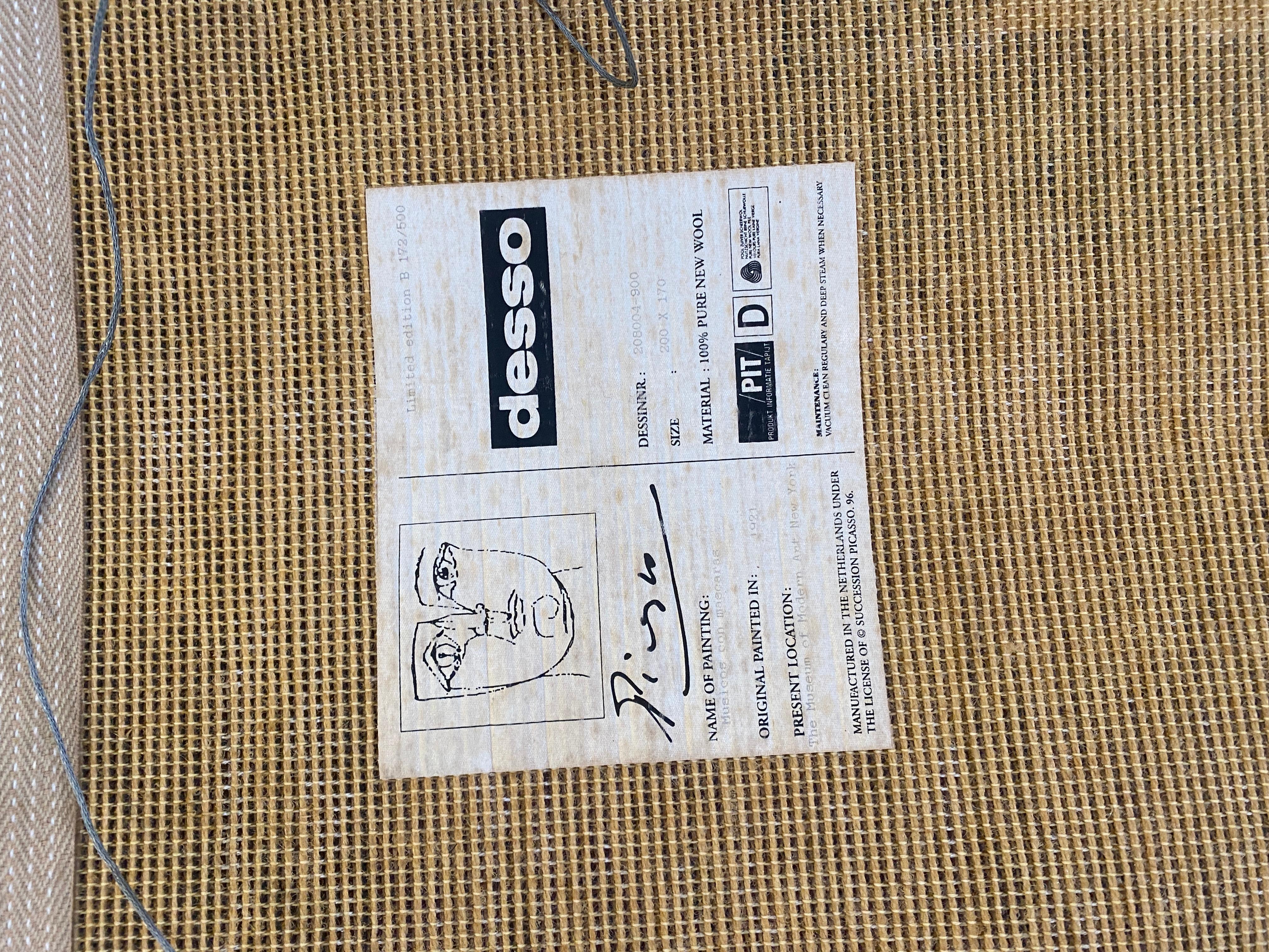 Dutch Pablo Picasso 3 Musicians Limited-Edition 172/500 Rug or Wall Hanging by Desso