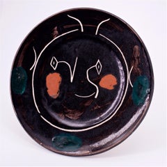 1940s Pablo Picasso Abstract Face Black Plate B Visage Noir Devil Madoura Ramie