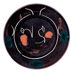 1940s Pablo Picasso Abstract Face Black Plate B Visage Noir Devil Madoura Ramie 