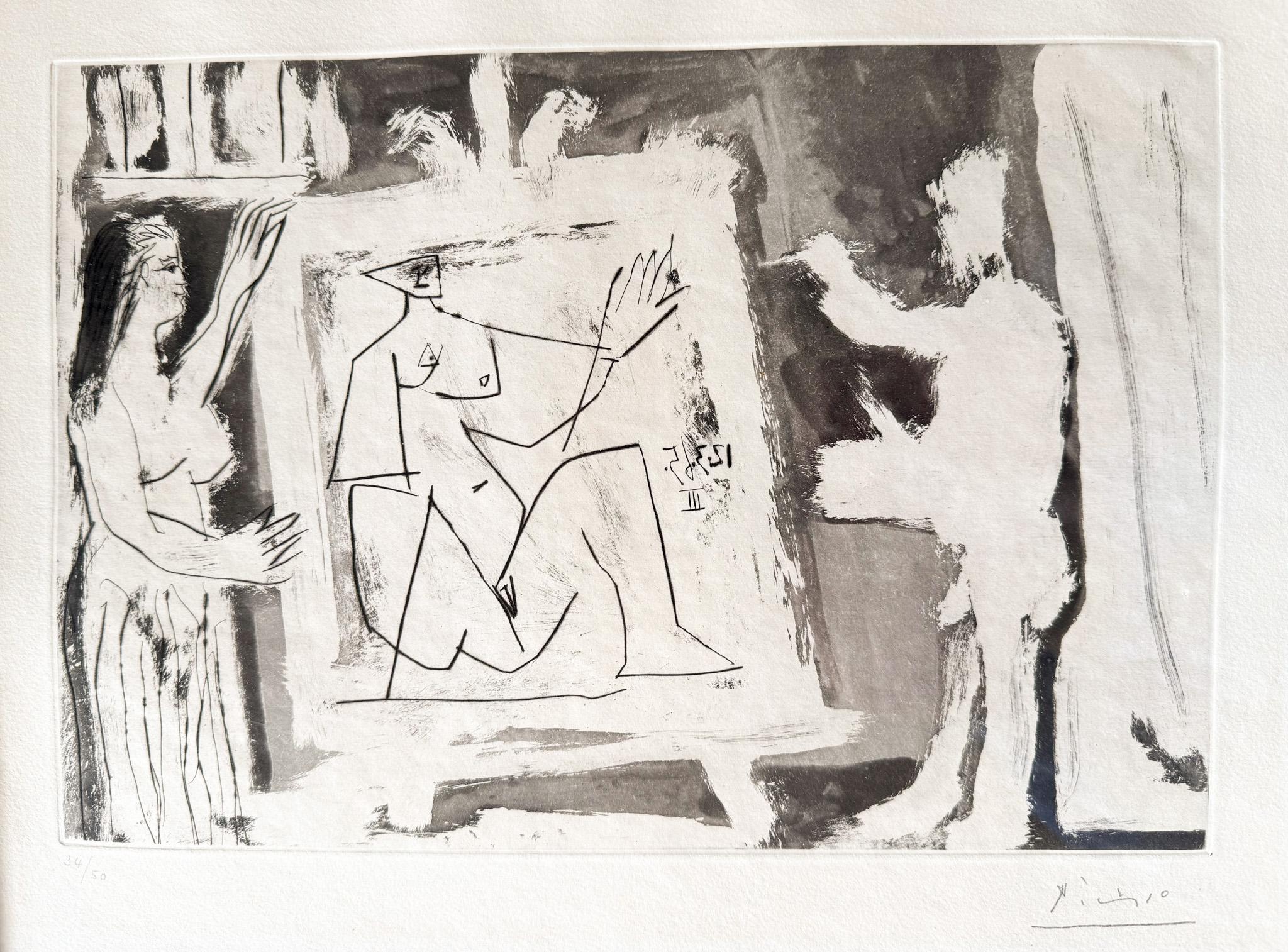 Moderne Aquatinte et pointe sèche de Pablo Picasso, Dans l'Atelier 1965 en vente