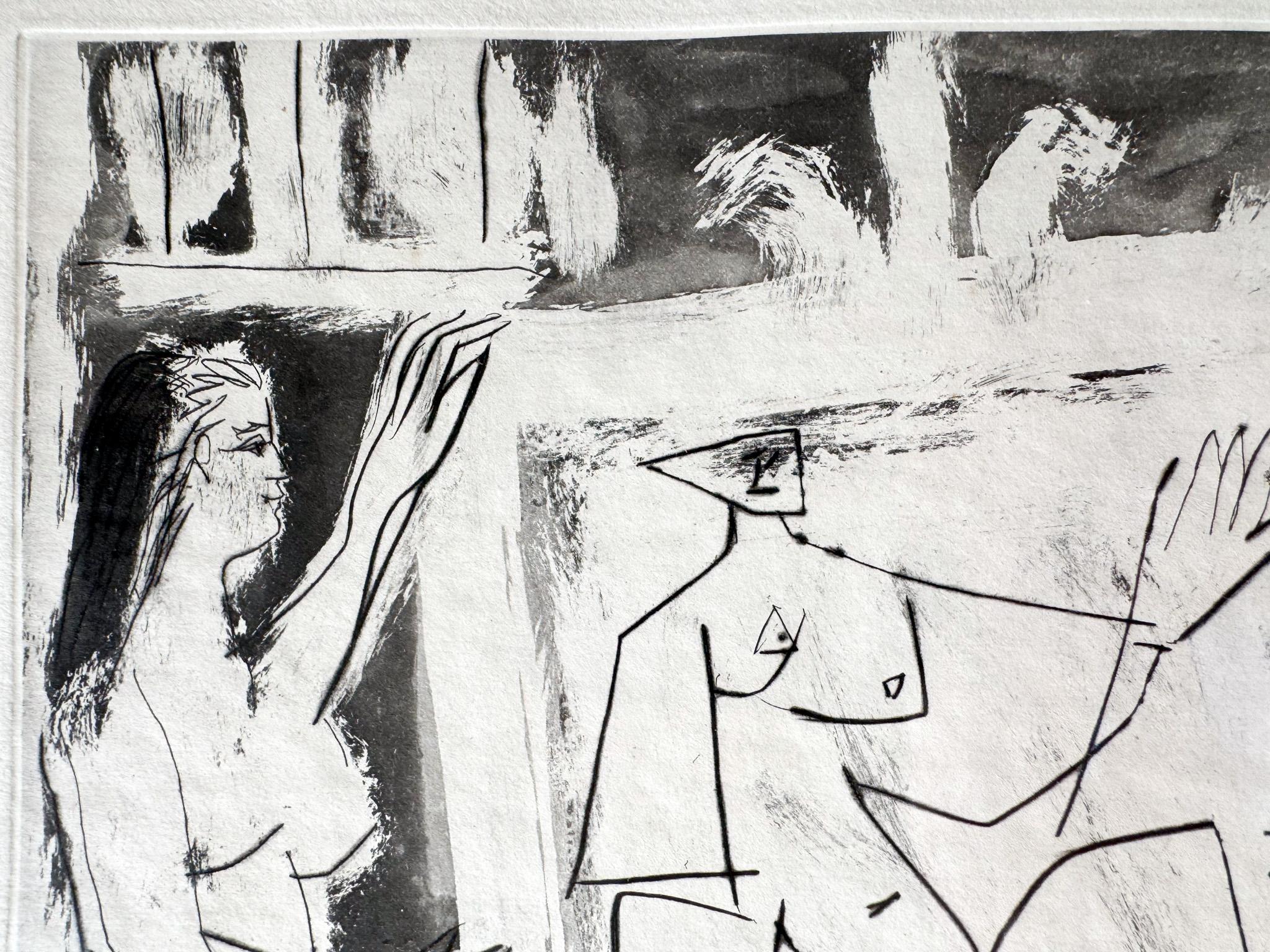 Spanish Pablo Picasso Aquatint and Drypoint, Dans l'Atelier 1965 For Sale