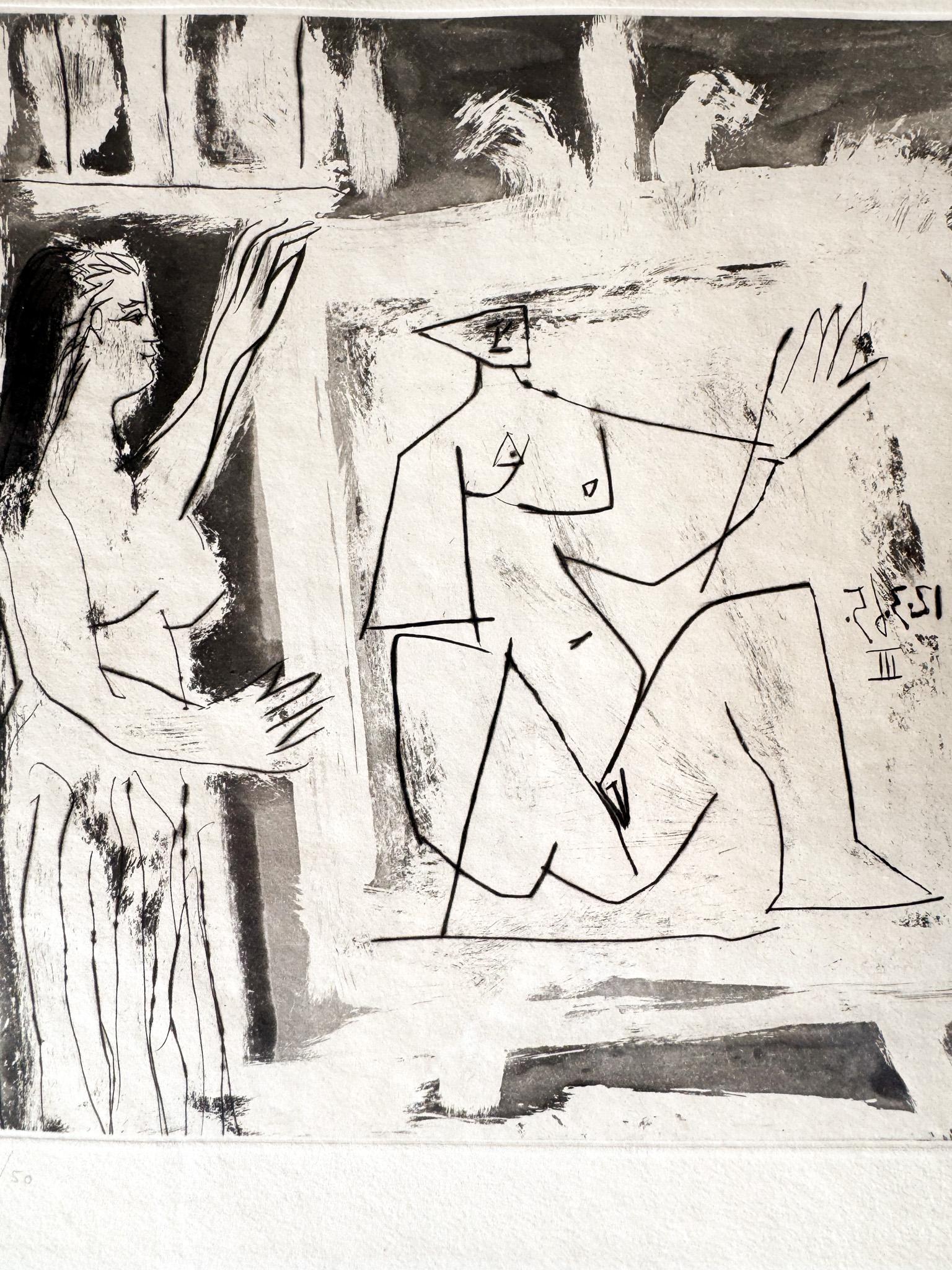 Pablo Picasso Aguatinta y punta seca, Dans l'Atelier 1965 en Bueno estado para la venta en New York, NY