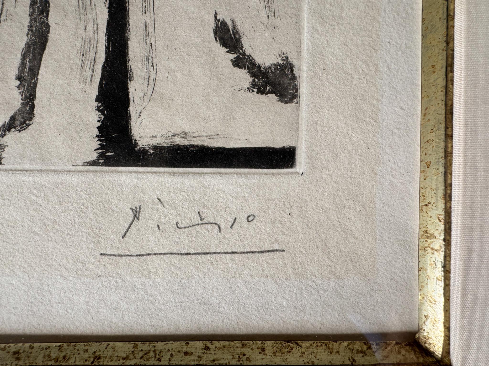 Milieu du XXe siècle Aquatinte et pointe sèche de Pablo Picasso, Dans l'Atelier 1965 en vente