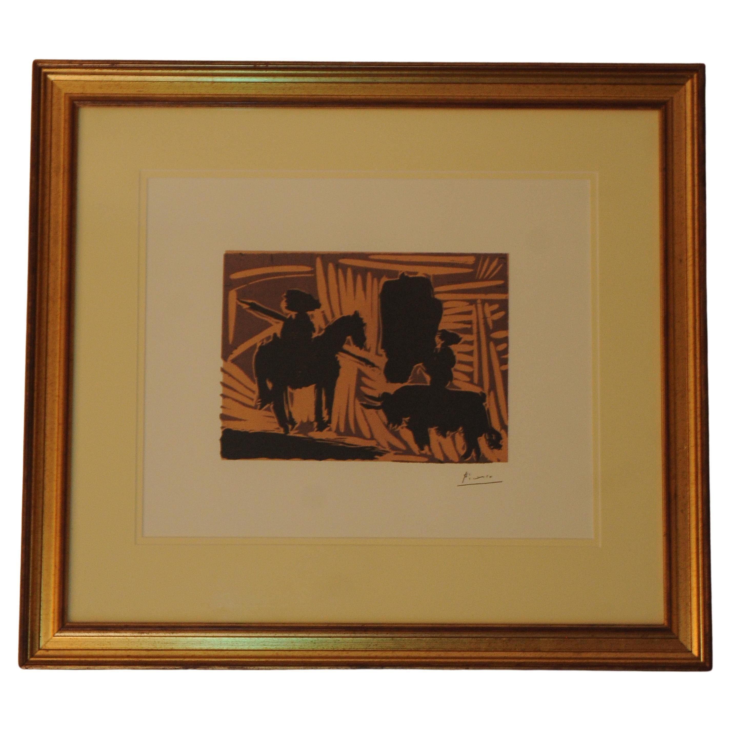 Britannique Lithographie signée Pablo Picasso « Before the Goading of the Bull », encadrée et dorée en vente