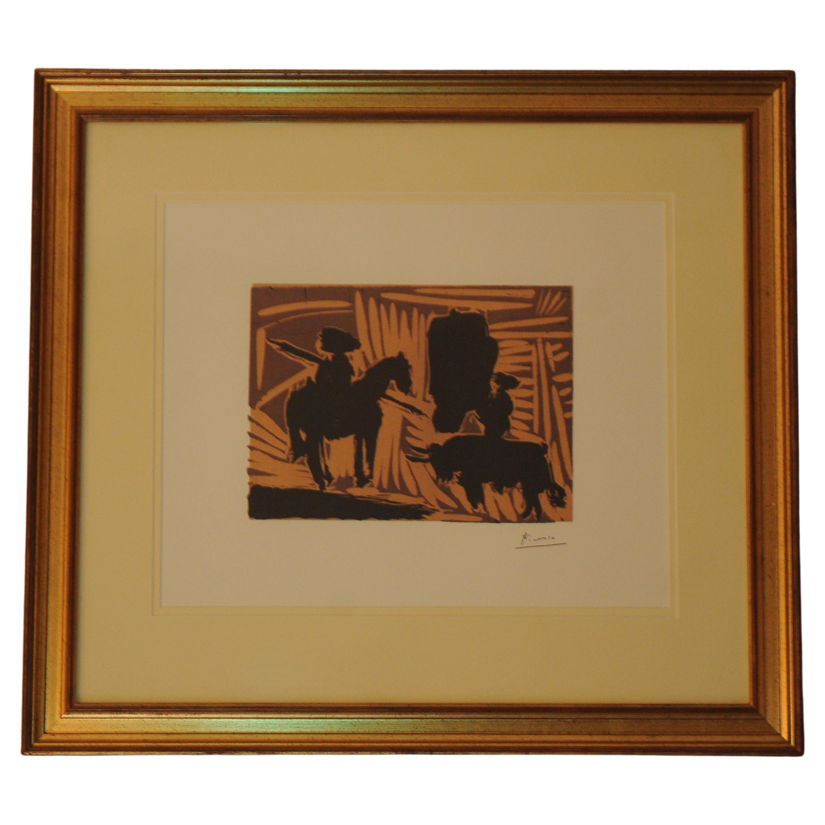 Vergoldete gerahmte signierte Lithographie „Bevor der Krönung des Stiers“ von Pablo Picasso