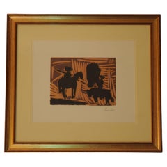 Pablo Picasso "Ante la cabalgadura del toro" Litografía dorada enmarcada y firmada