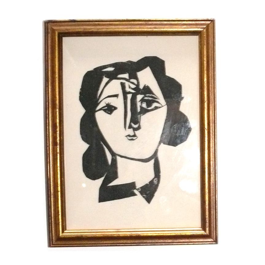 Pablo Picasso Schwarz-Weiß-Druck in vergoldeten Vintage-Rahmen (Französisch) im Angebot
