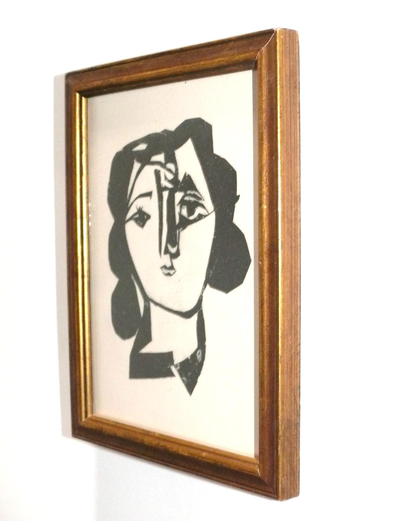 Pablo Picasso Schwarz-Weiß-Druck in vergoldeten Vintage-Rahmen (Vergoldet) im Angebot