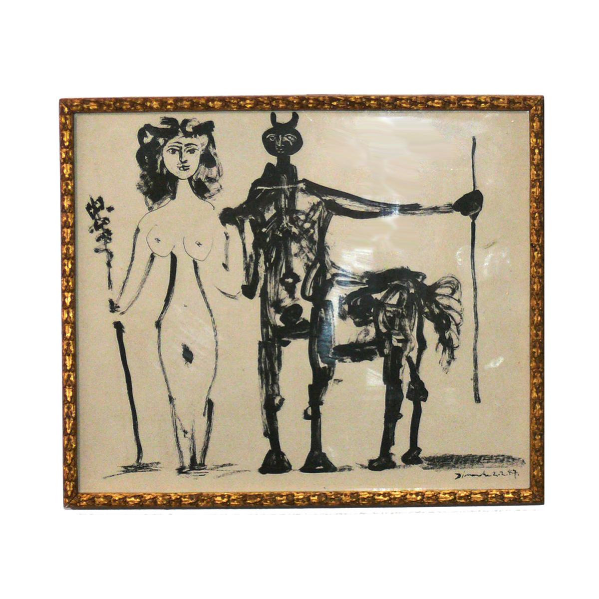Doré Pablo Picasso - Imprimés noirs et blancs dans des cadres dorés vintage en vente