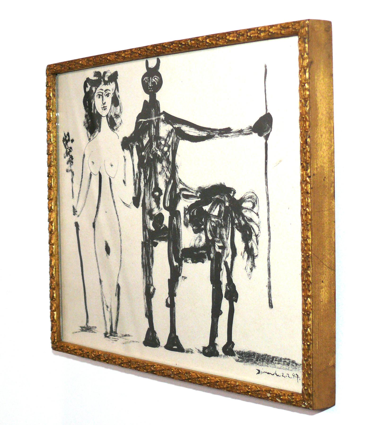 Pablo Picasso Black and White Prints in Vintage Gilt Frames In Good Condition For Sale In Atlanta, GA