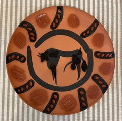 Pablo Picasso, Bull, Turned round dish, 1957, edition Picasso, Madoura