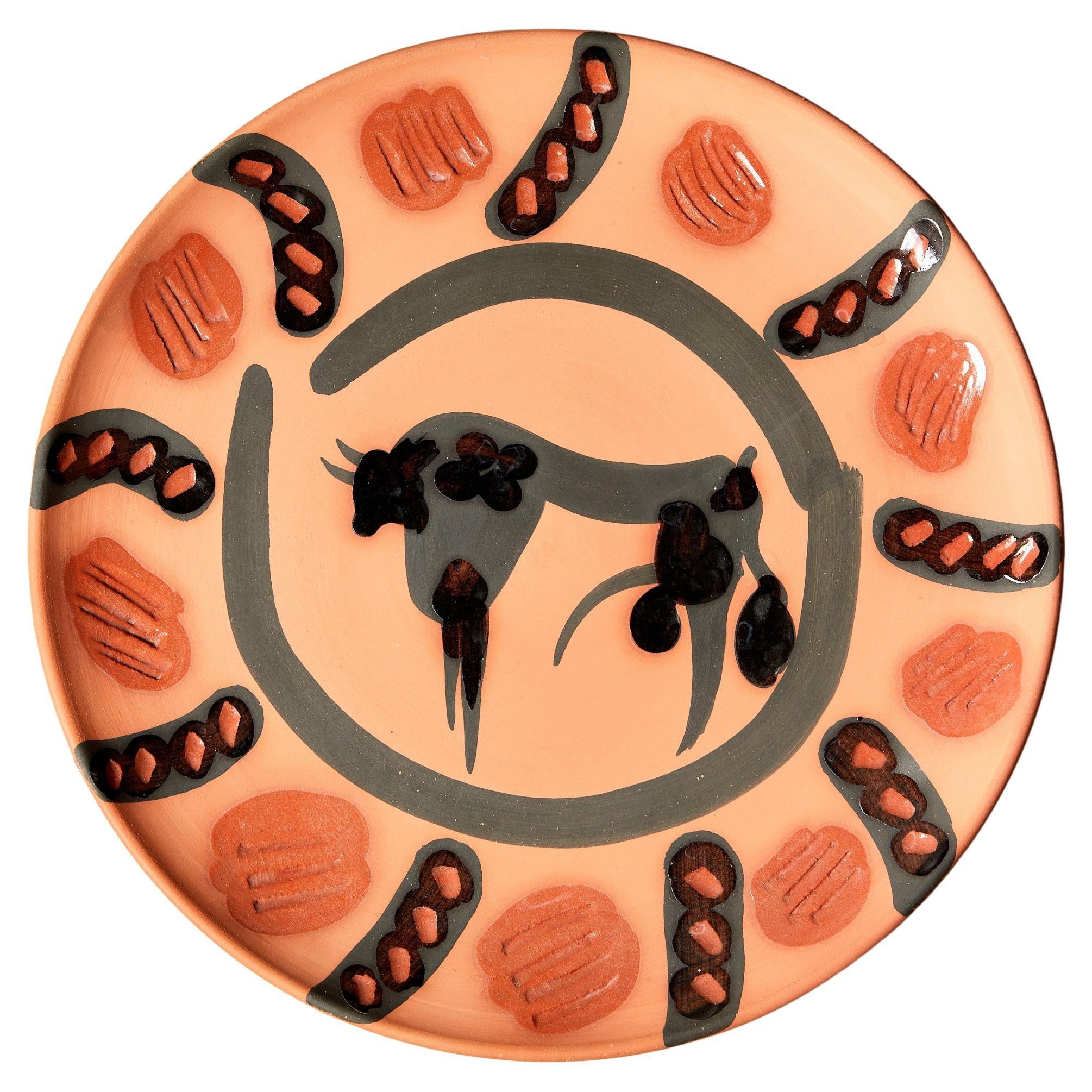 Pablo Picasso, Bull, Turned round dish, 1957, edition of 250 copies. For Sale