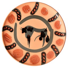 Vintage Pablo Picasso, Bull, Turned round dish, 1957, edition of 250 copies.