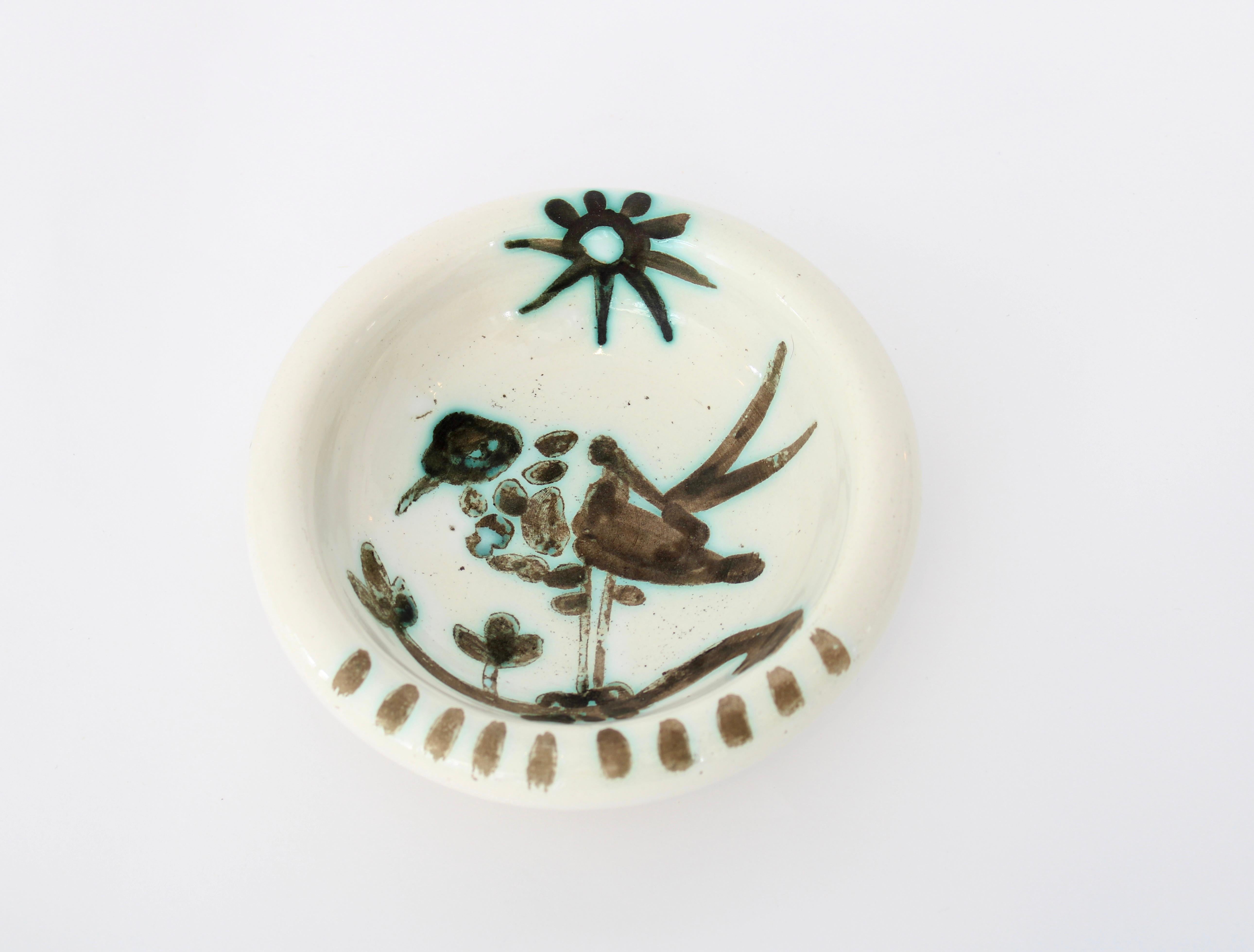 Mid-Century Modern Pablo Picasso Ceramic Dish Editions Picasso Madoura Bird And Sun 1952 For Sale