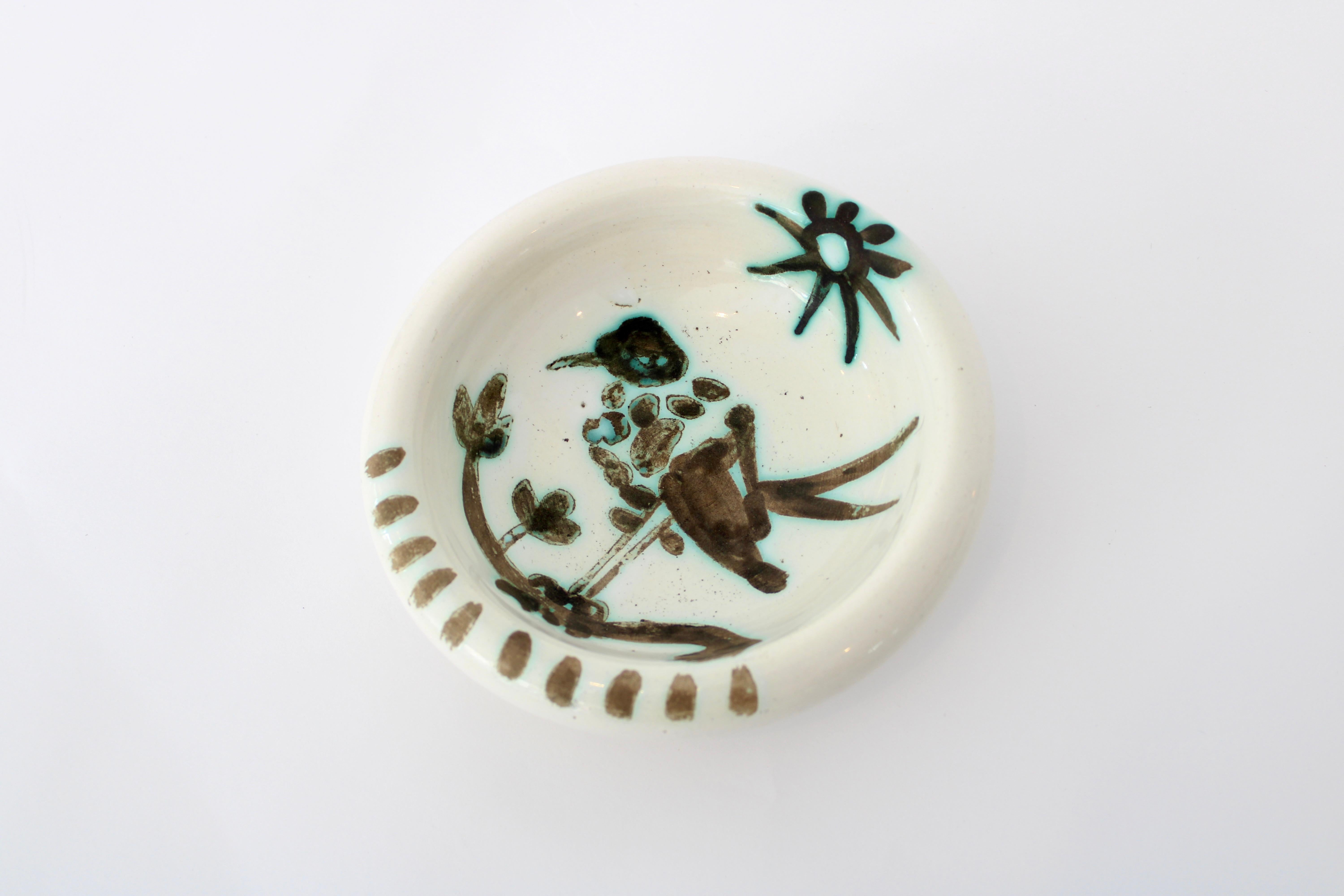 French Pablo Picasso Ceramic Dish Editions Picasso Madoura Bird And Sun 1952 For Sale