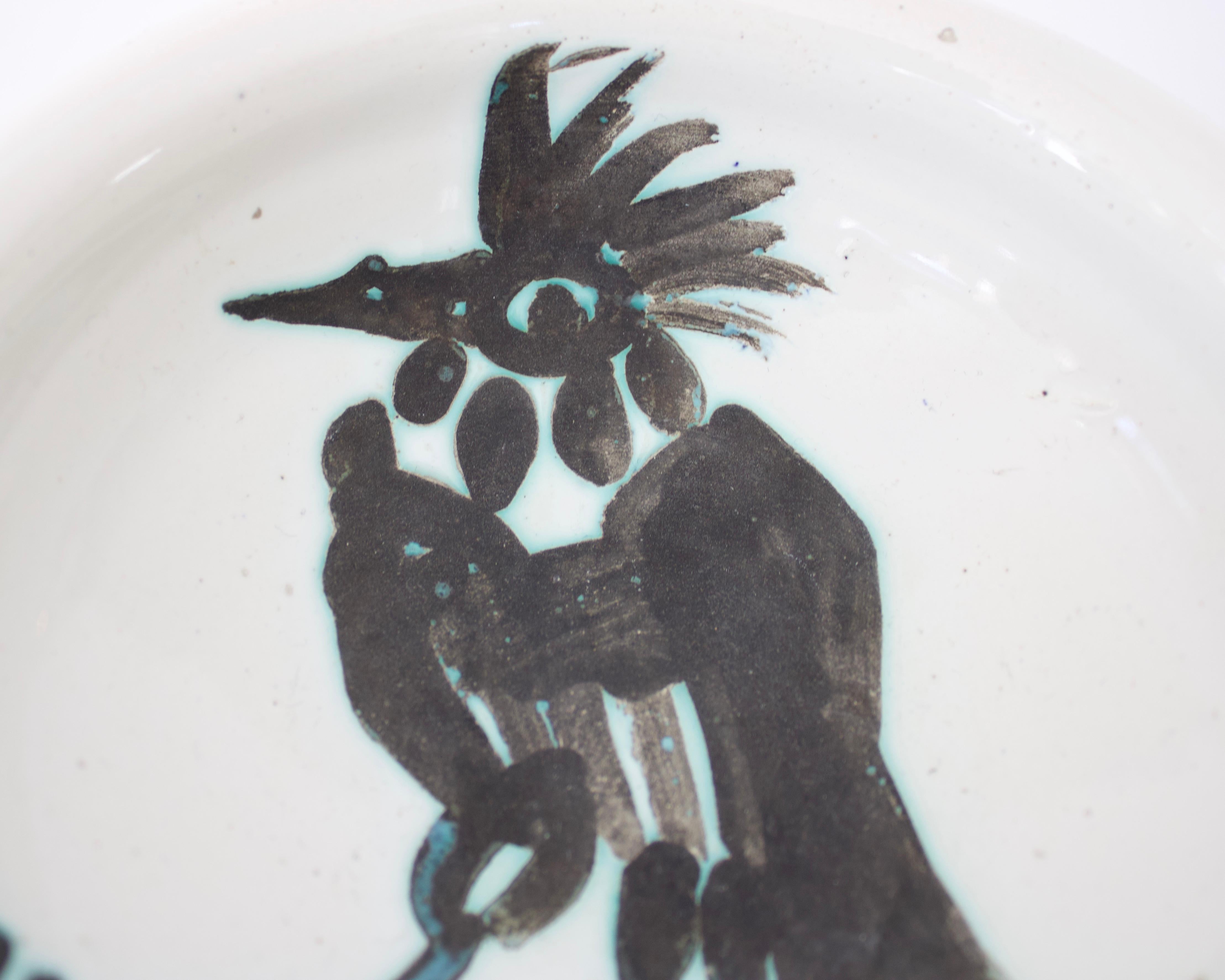 Pablo Picasso Ceramic Dish Editions Picasso Madoura Bird Tuft Pointy Beak C 1952 For Sale 1
