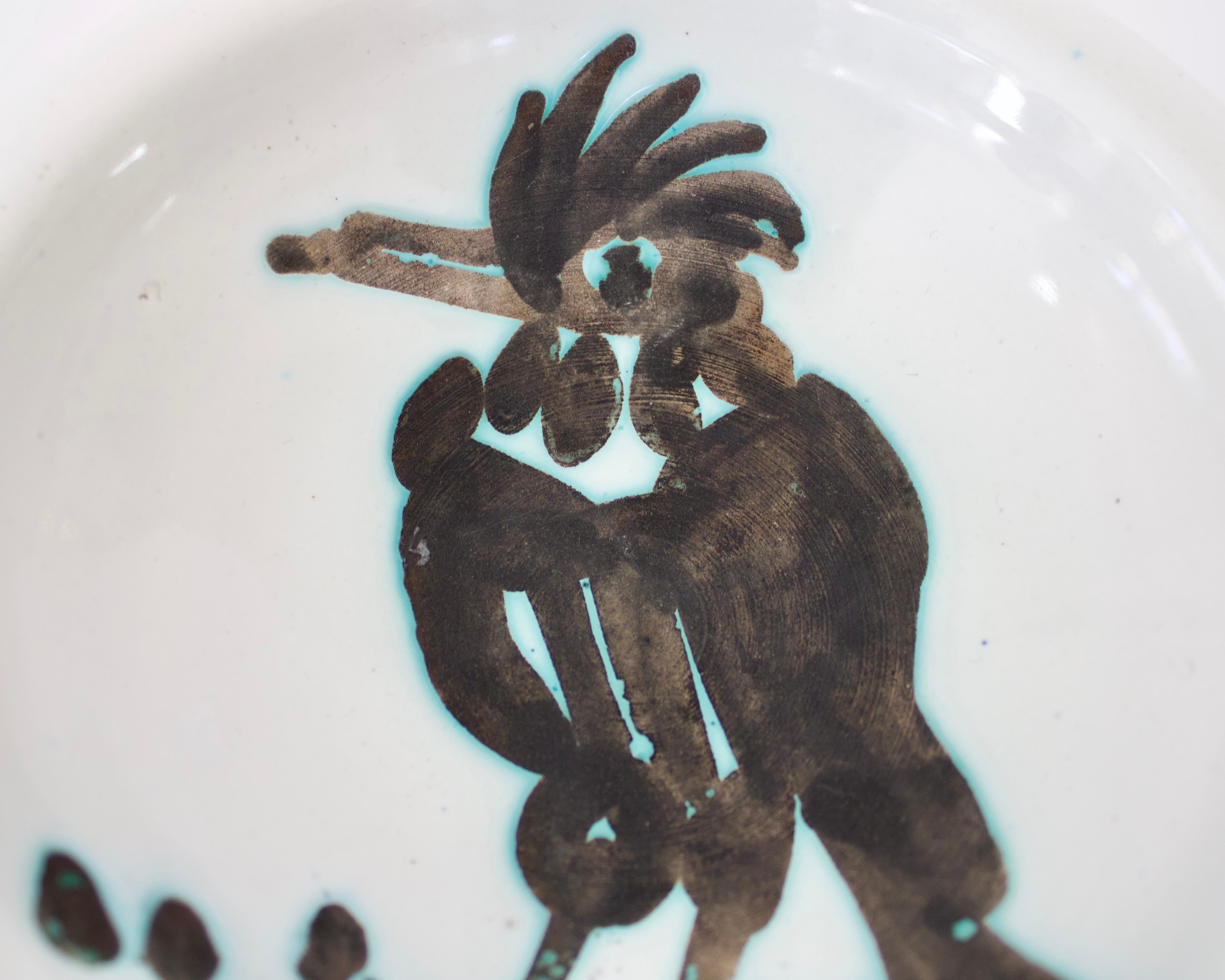 French Pablo Picasso Ceramic Dish Editions Picasso Madoura Bird with Tuft, circa 1952 For Sale