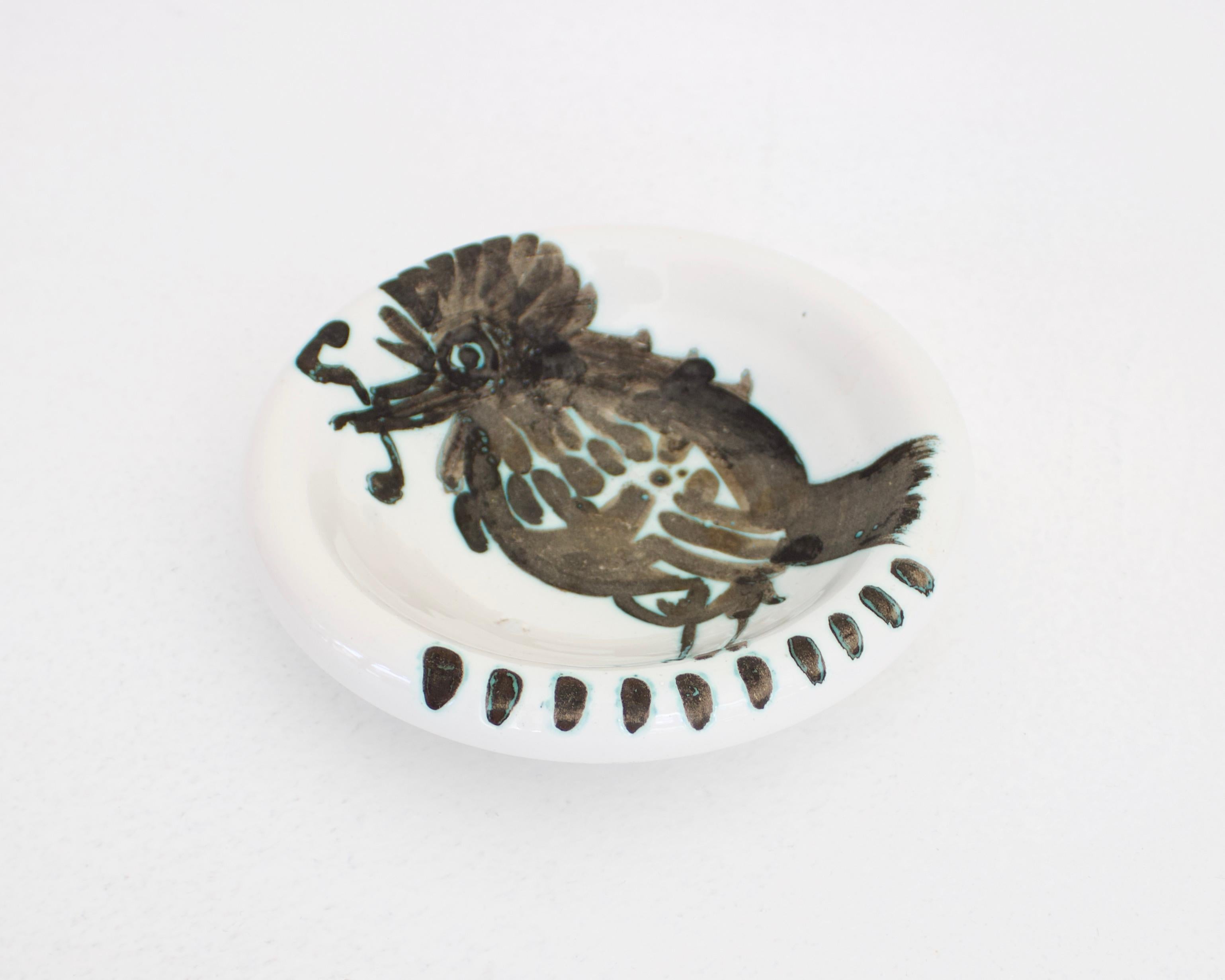 French Pablo Picasso Ceramic Dish Editions Picasso Madoura Bird With With Worm 1952