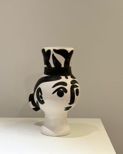 Pablo Picasso, Keramikausgabe Madoura , Holzvase mit Eule, Frau in Holzform, 1951