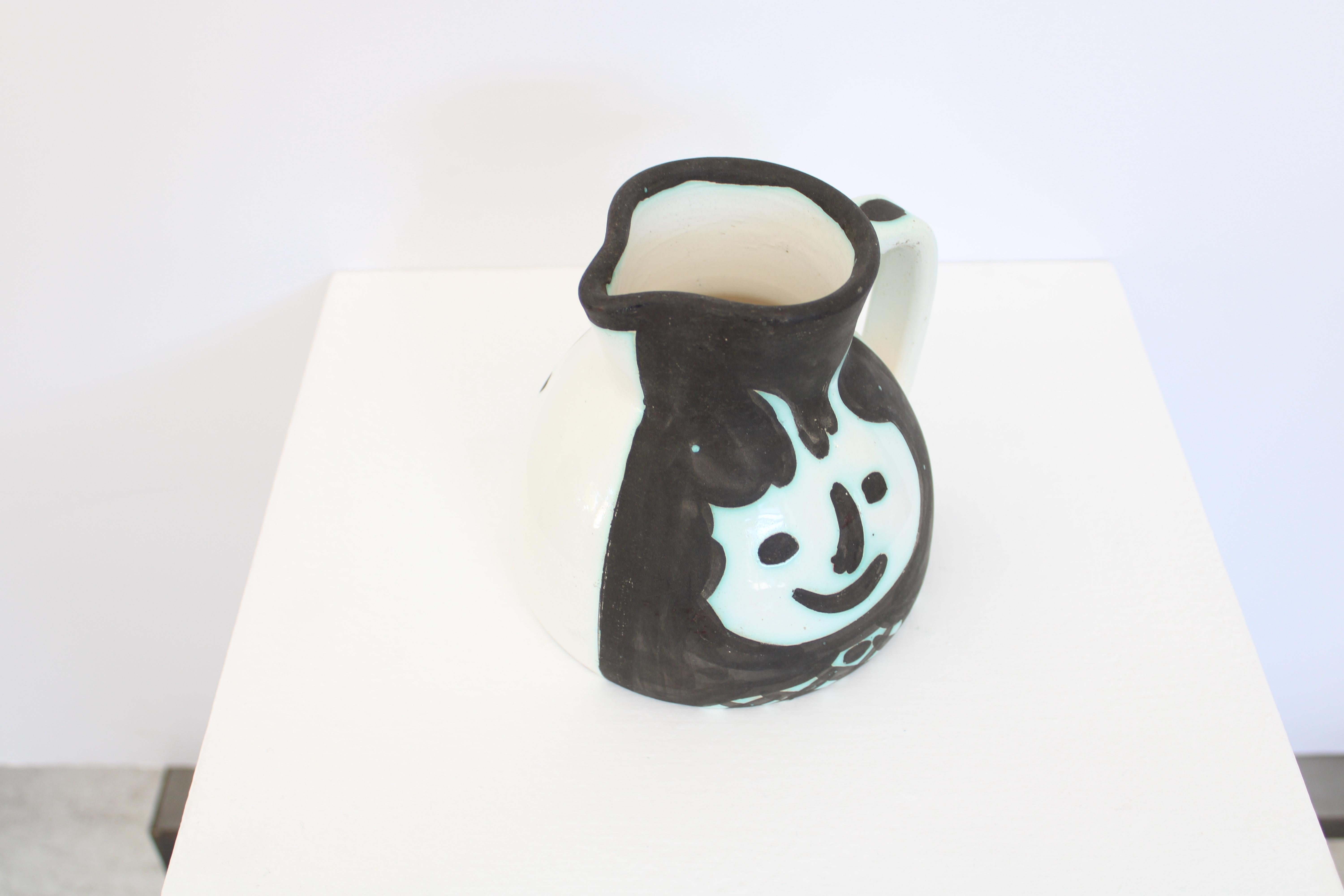 Mid-Century Modern Pablo Picasso Ceramic Pitcher Tetes Visages Editions Picasso Madoura For Sale