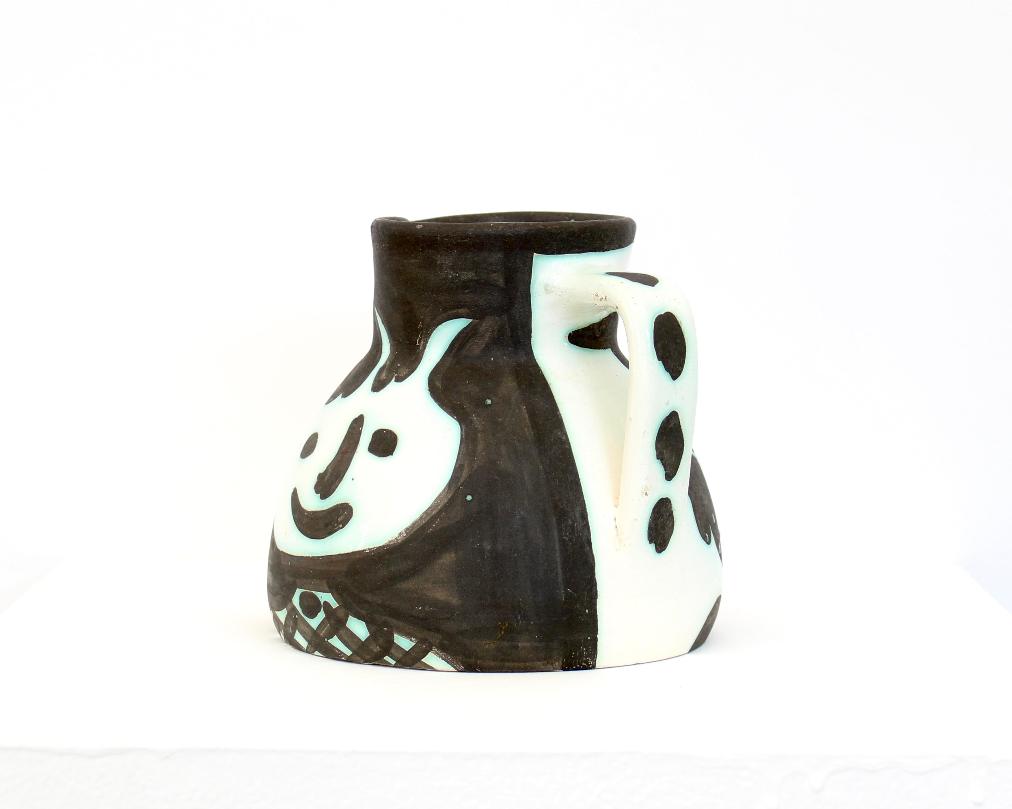 French Pablo Picasso Ceramic Pitcher Tetes Visages Editions Picasso Madoura For Sale