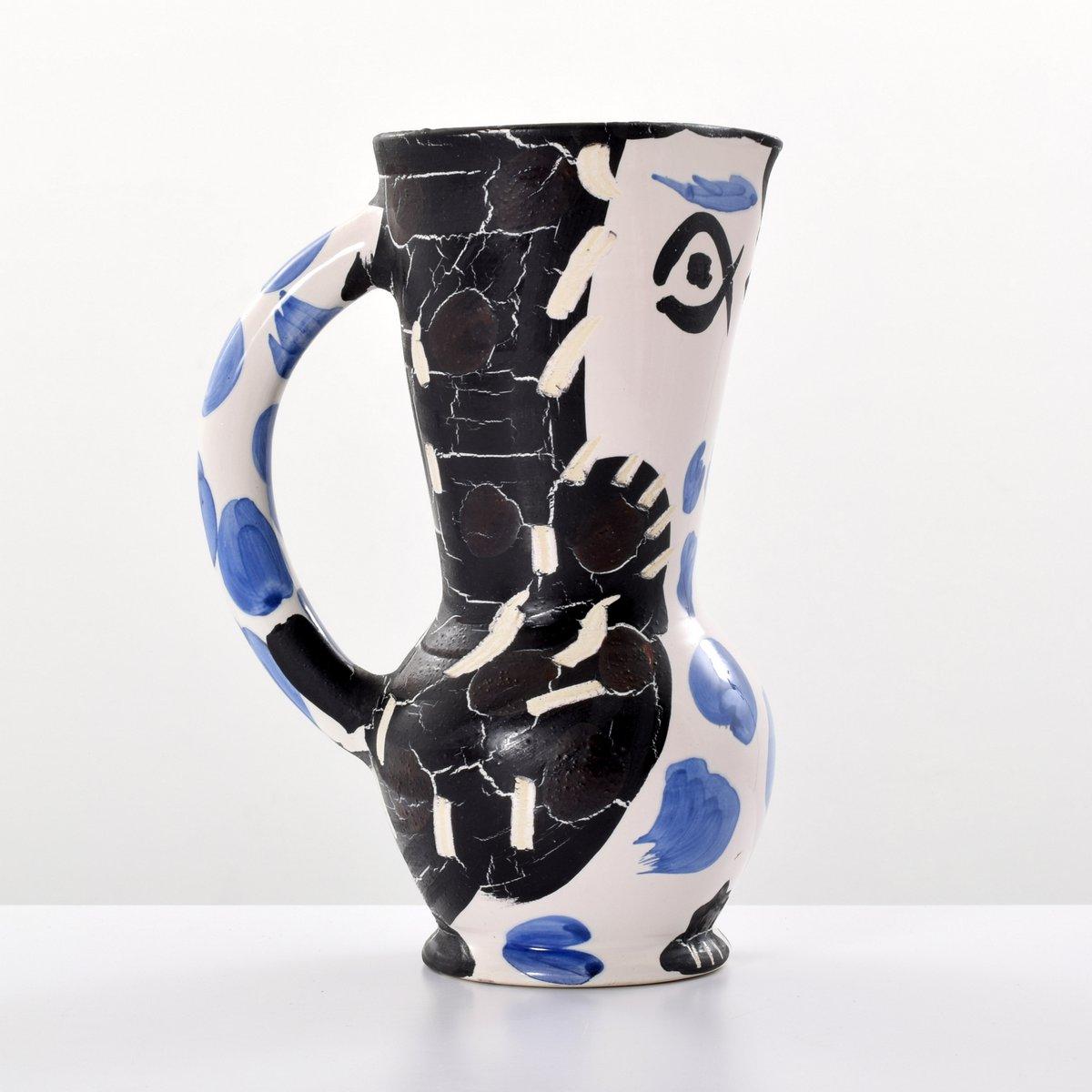 Cruchon Hibou pitcher by Pablo Picasso (Spanish, 1881-1973). Provenance: Estate of Samuel L. Scher, M.D, Florida. Reference: Pablo Picasso- Catalogue of the Edited Ceramic Works 1947-1971, Alain Ramie, 293.

Markings: Madoura Plein Feu imprint,