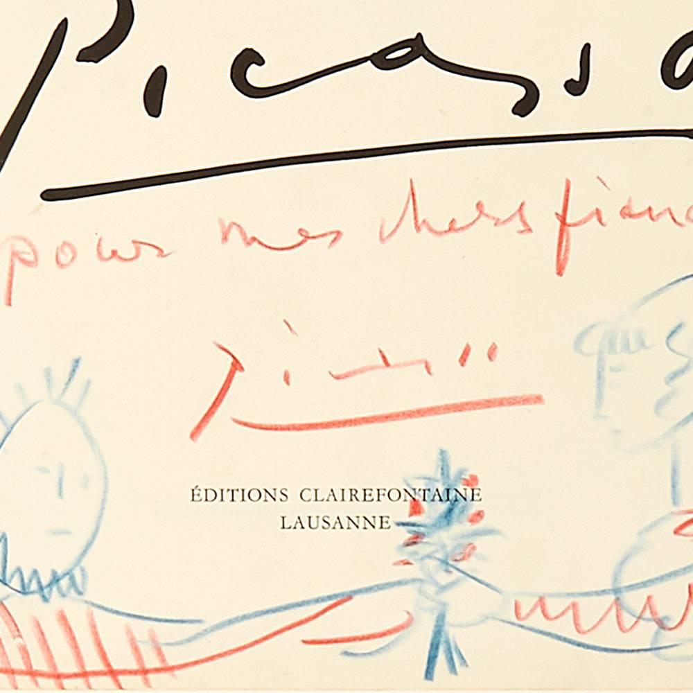 Mid-Century Modern Pablo Picasso Drawing 'Pours Mes Chers Fiancés, ' 1956 For Sale