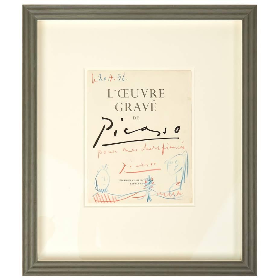 Pablo Picasso Drawing 'Pours Mes Chers Fiancés, ' 1956 For Sale