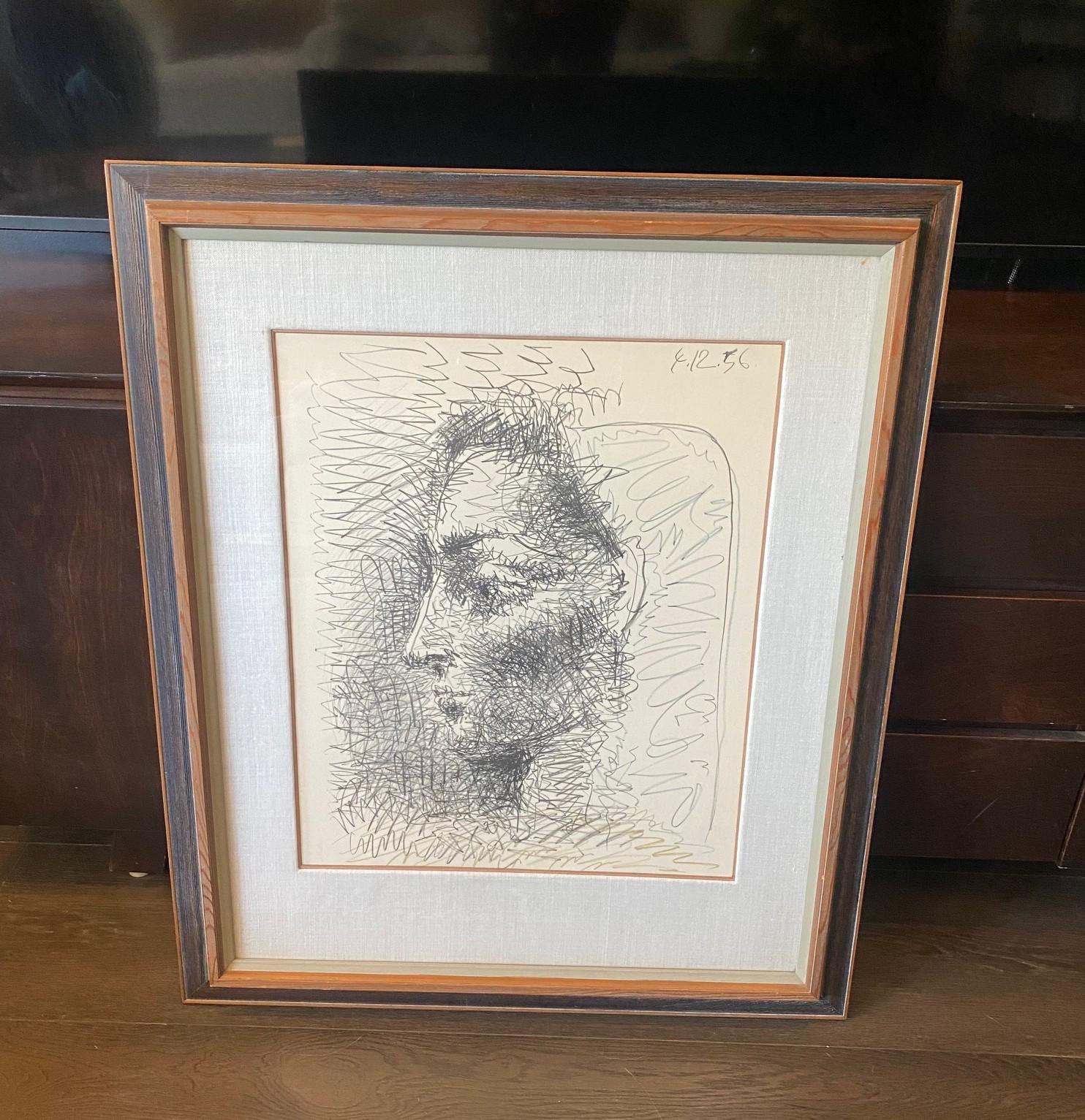 A beautiful and rarely seen lithograph/poster in printed colors created by famed Spanish artist Pablo Picasso (1881-1973) for the exhibition Un demi-siècle de Livres Illustrés / 50 Years of Illustrated Books at the Galerie H. Matarasso at 36